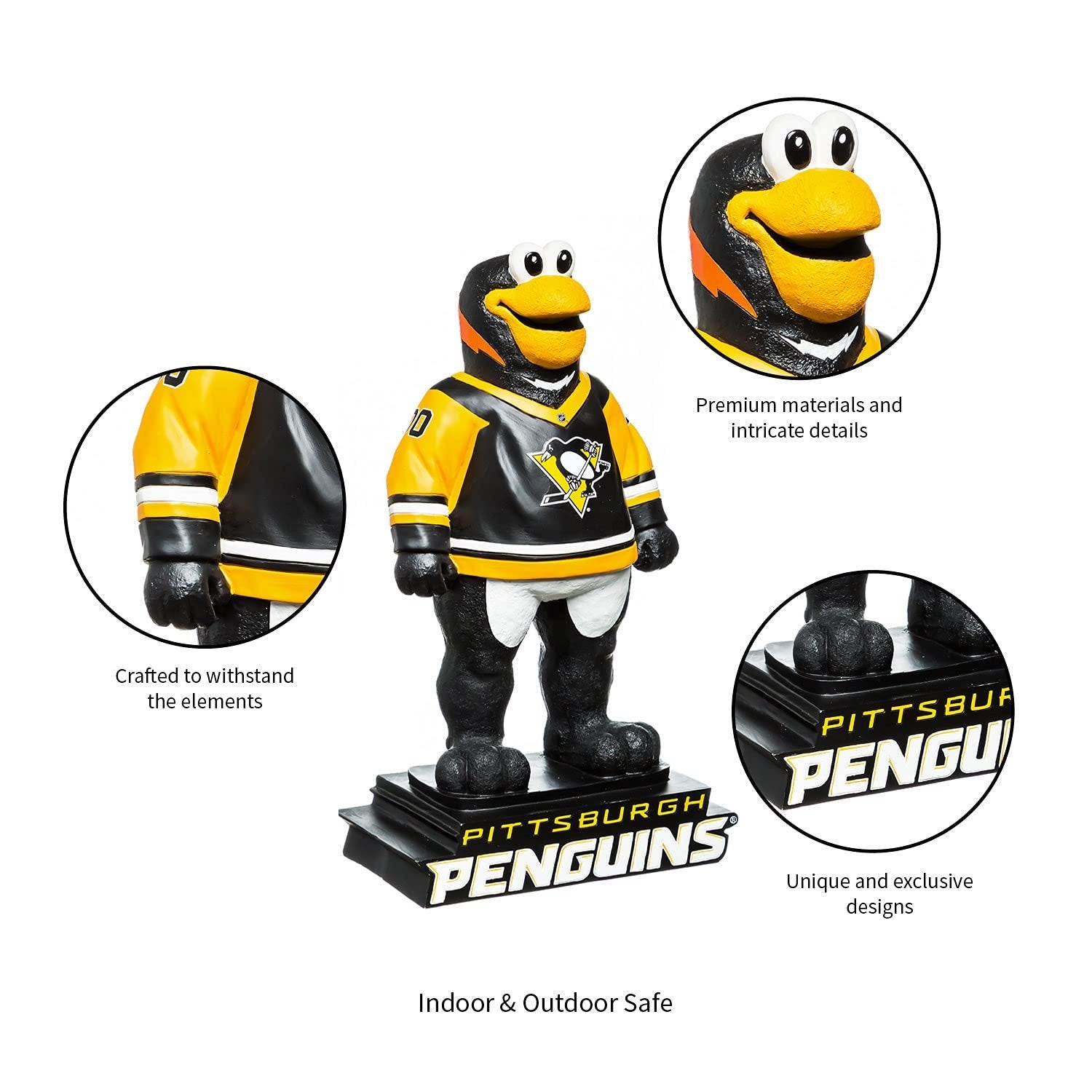 Pittsburgh Penguins Team Mascot Garden Statue, Hand Painted Resin, 12 Inch, Indoor Outdoor Decorative Sports Mascot, Officially Licensed