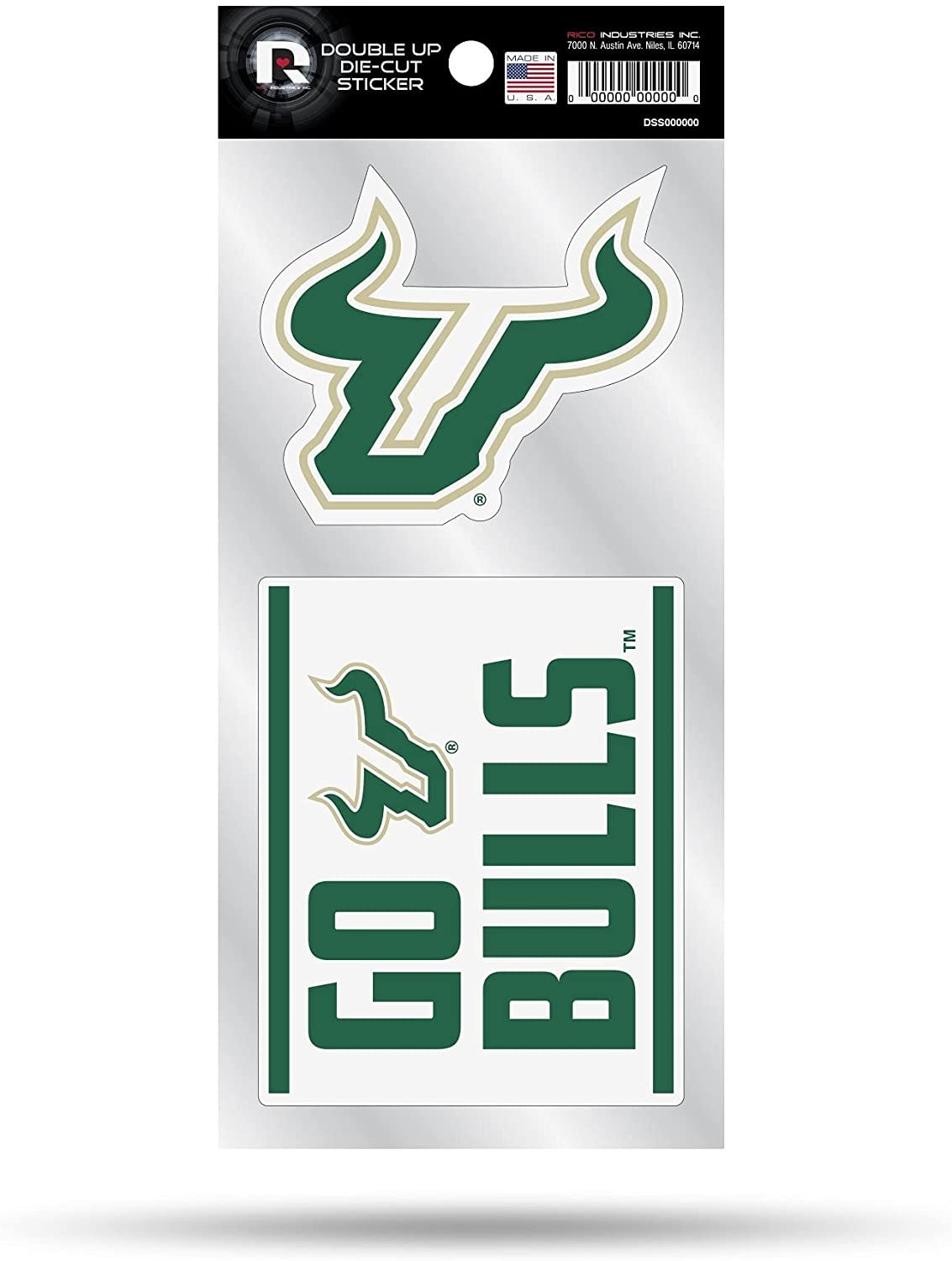 Rico Industries NCAA South Florida Bulls Double Up Die Cut 2-Piece Sticker Sheet