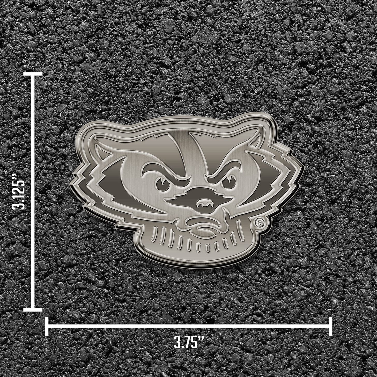 University of Wisconsin Badgers Auto Emblem Solid Metal, Raised, Die Cut, Antique Nickel Design, Full Adhesive Backing, Officially Licensed