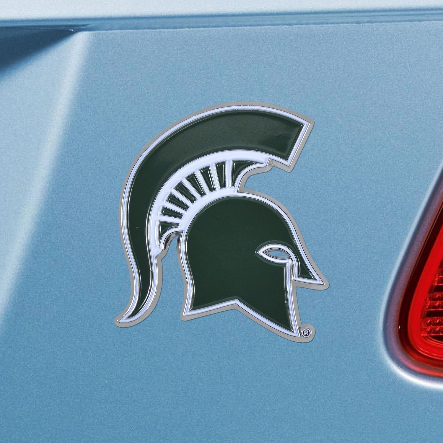 Michigan State University Spartans Premium Solid Metal Raised Auto Emblem, Team Color, Shape Cut, Adhesive Backing