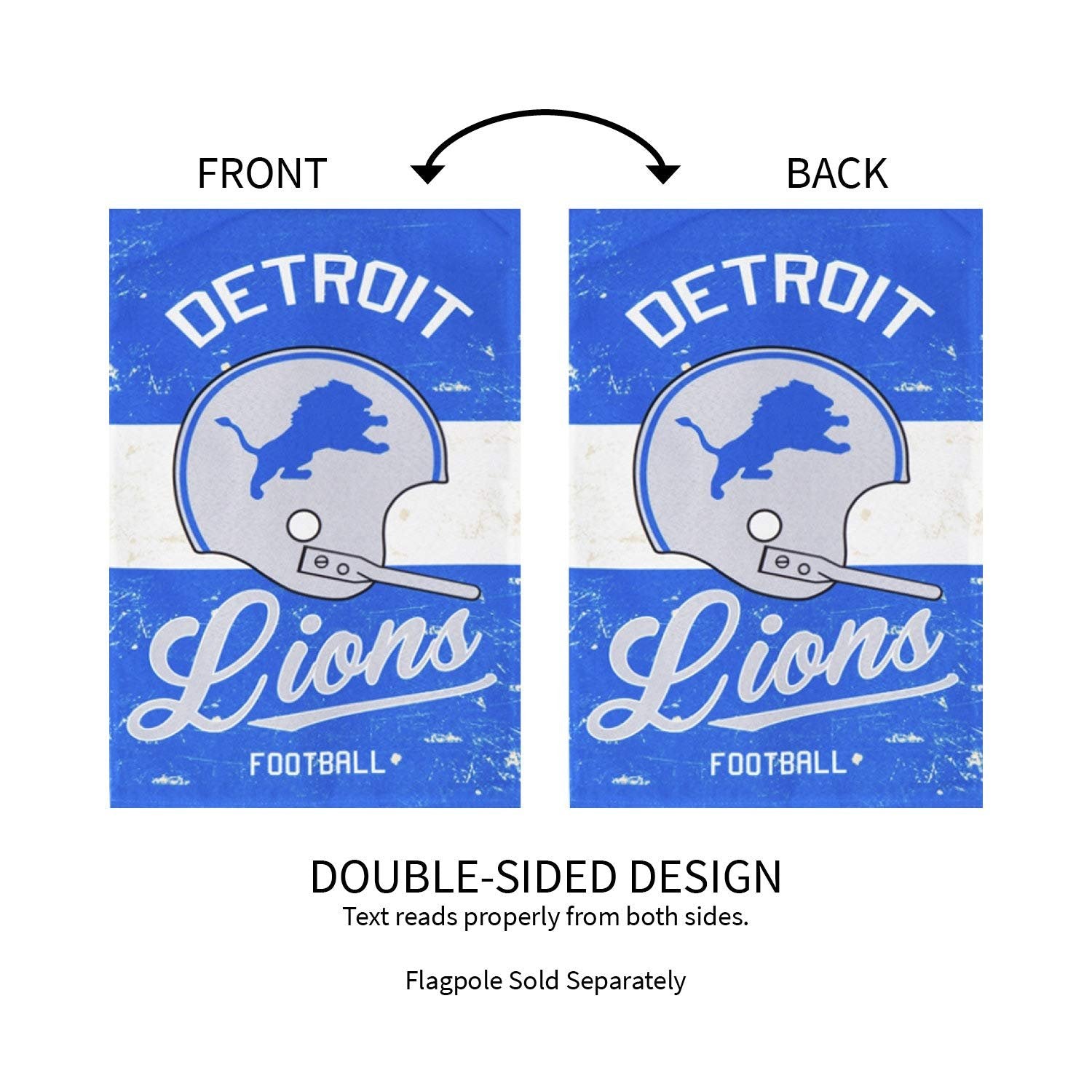 Detroit Lions Premium Double Sided Garden Flag Banner, Vintage Design, Linen, 13x18 Inch, Outdoor, Display Pole Sold Separately