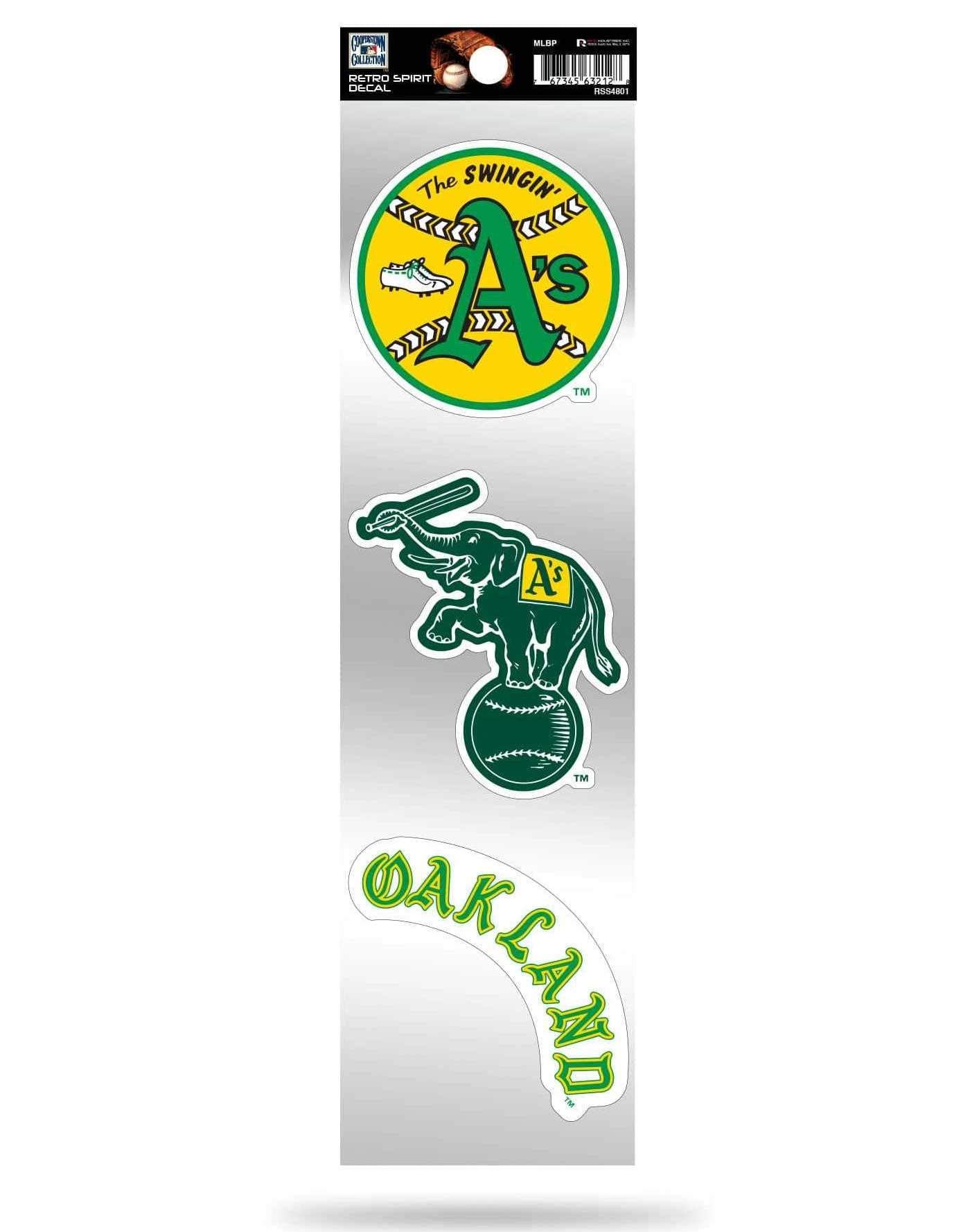 Oakland A's Athletics 3-Piece Retro Logo Decal Sticker Sheet, Die Cut, Clear Backing, 3x12 Inch, Officially Licensed