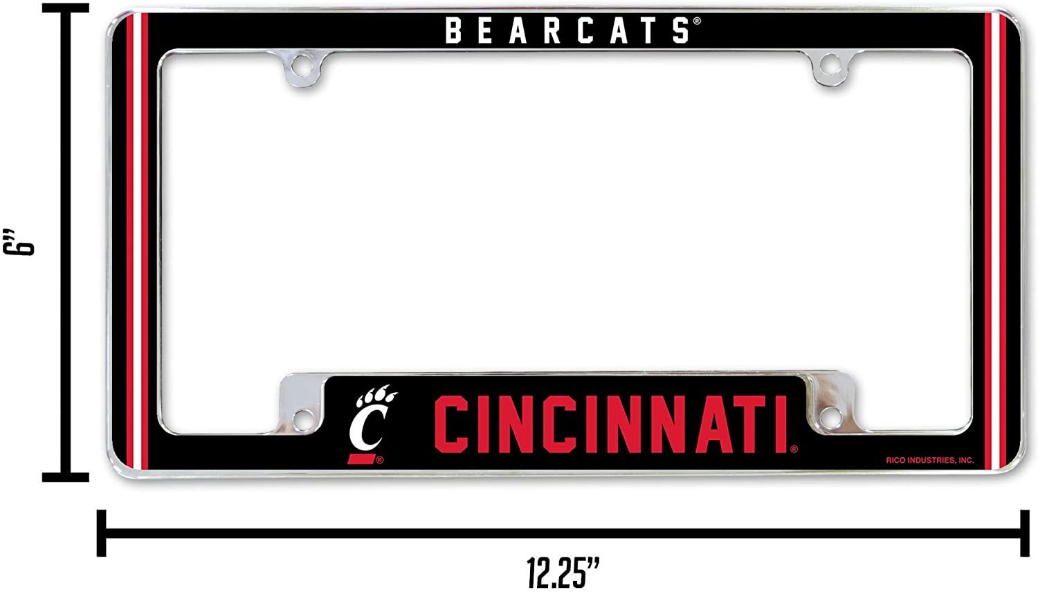 University of Cincinnati Bearcats Metal License Plate Frame Chrome Tag Cover Alternate Design 6x12 Inch
