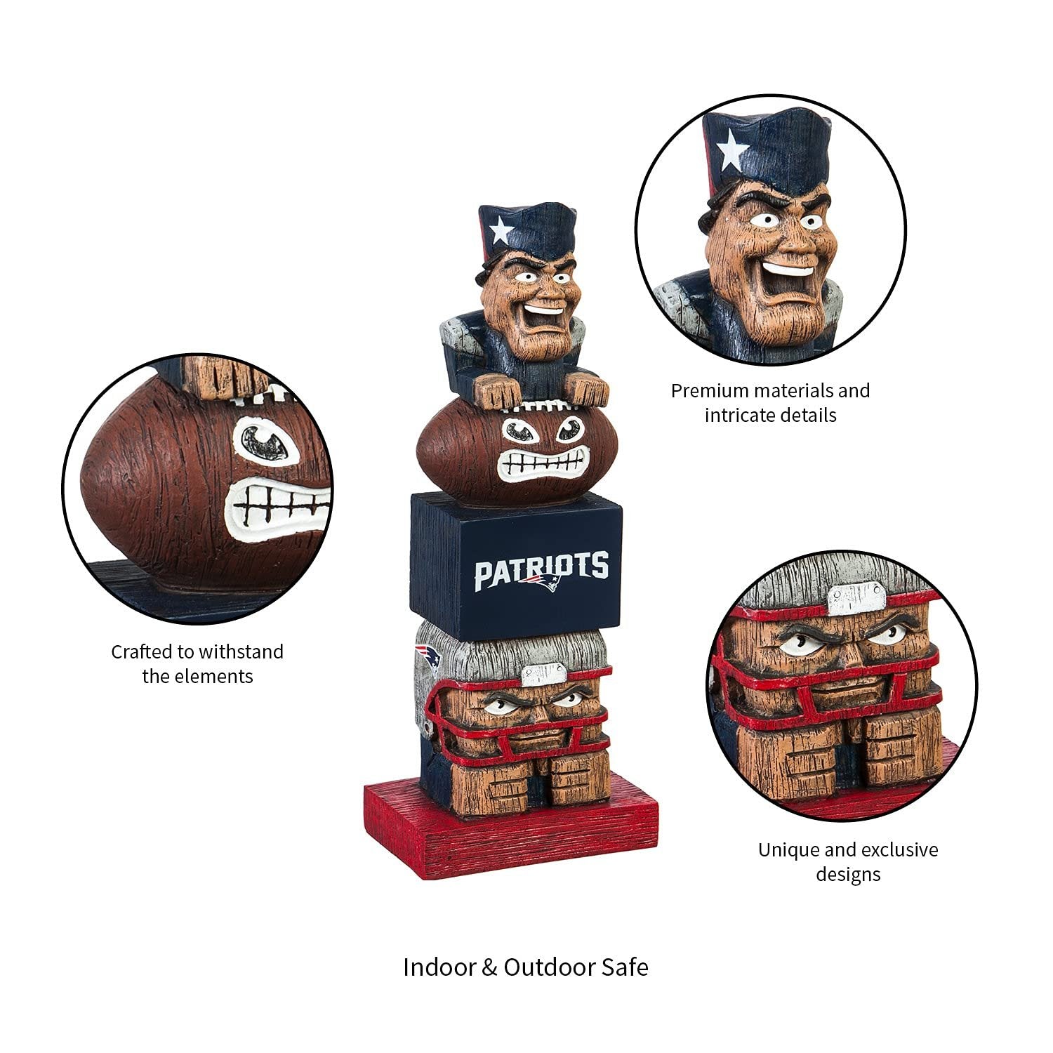 New England Patriots Tiki Totem Garden Statue, Hand Painted Resin, 16 Inch, Indoor Outdoor Decor, Officially Licensed