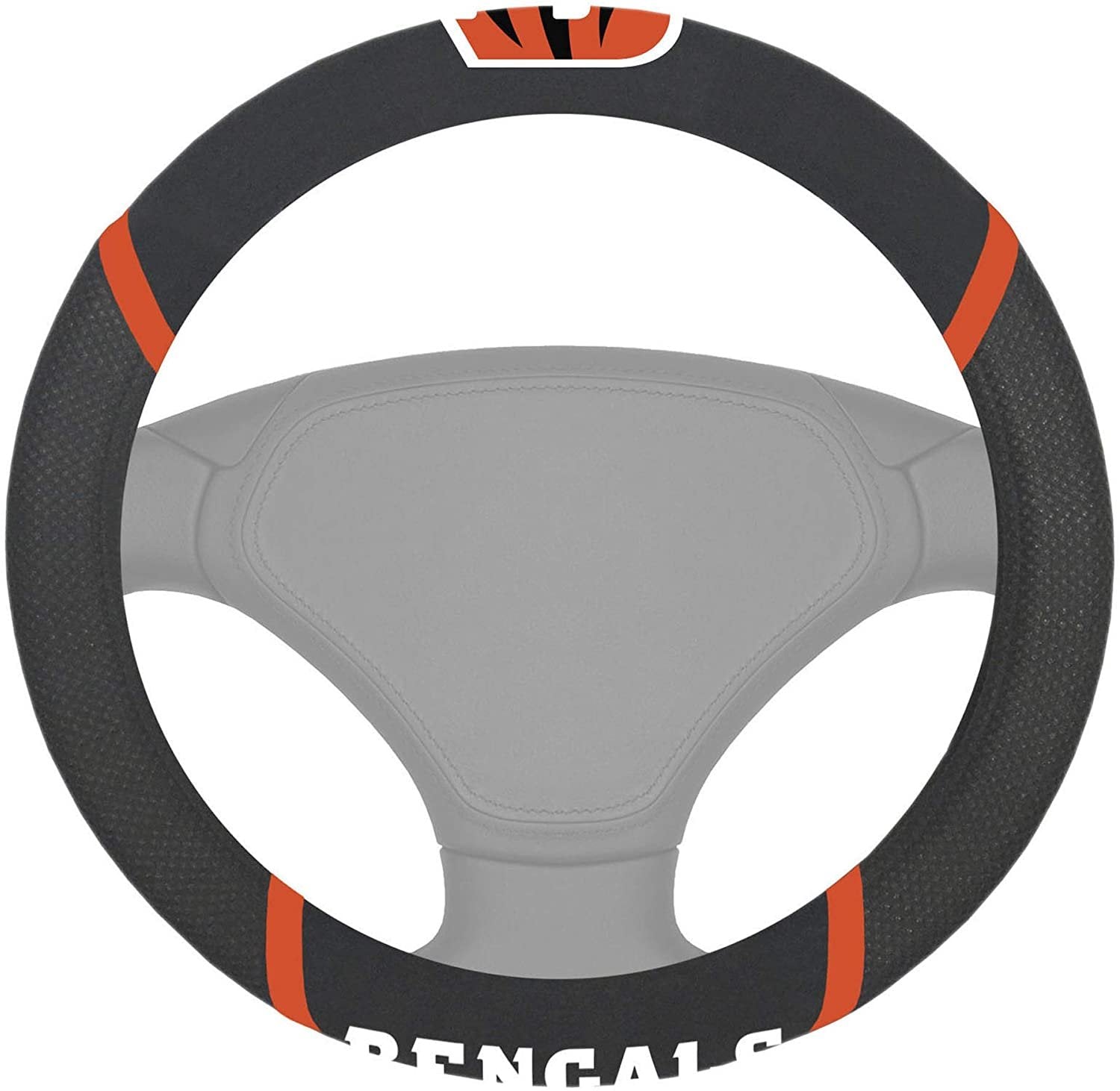 Cincinnati Bengals Steering Wheel Cover Premium Embroidered Black 15 Inch