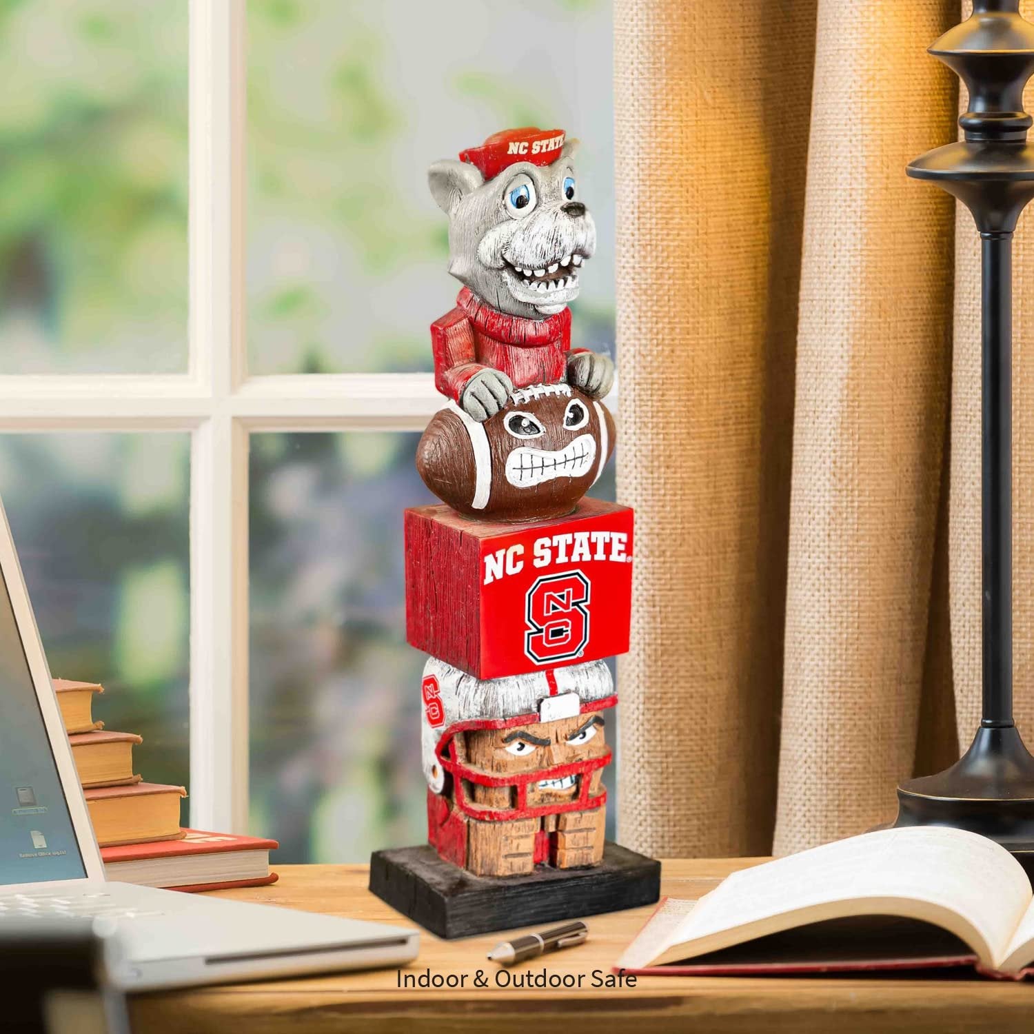 North Carolina State University Wolfpack Tiki Totem Garden Statue, Hand Painted Resin, 16 Inch, Indoor Outdoor Decor, Officially Licensed