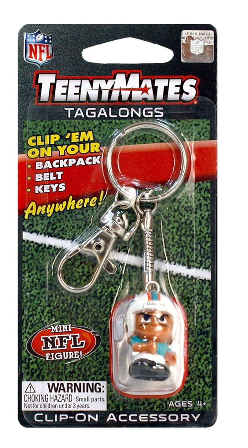 Miami Dolphins Keychain Carabiner, 1 Inch Teeny Mate Player, Officially Licensed
