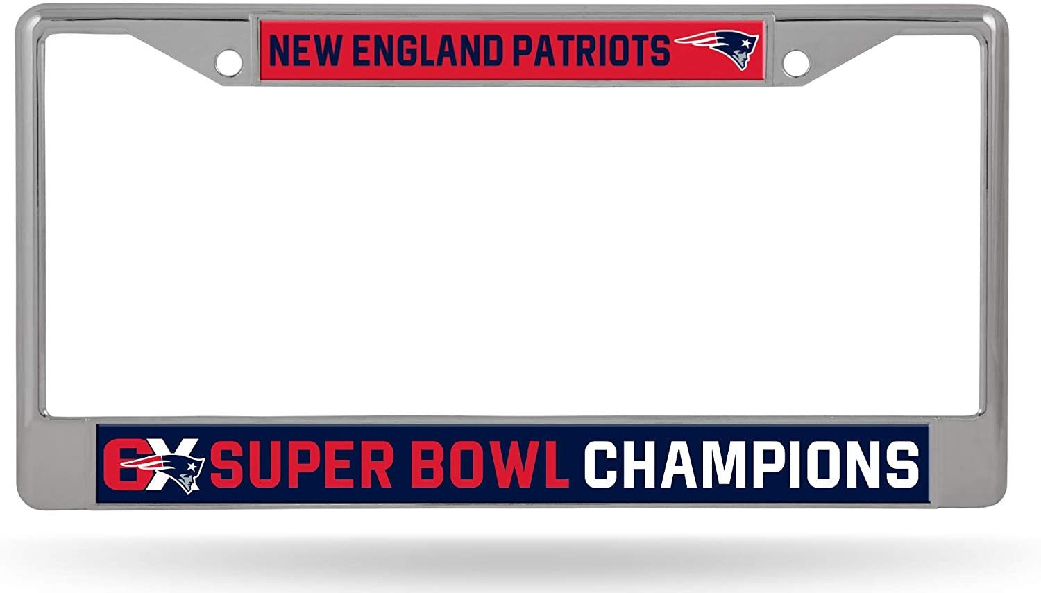 New England Patriots 6X Super Bowl Champions Metal License Plate Chrome Tag Cover
