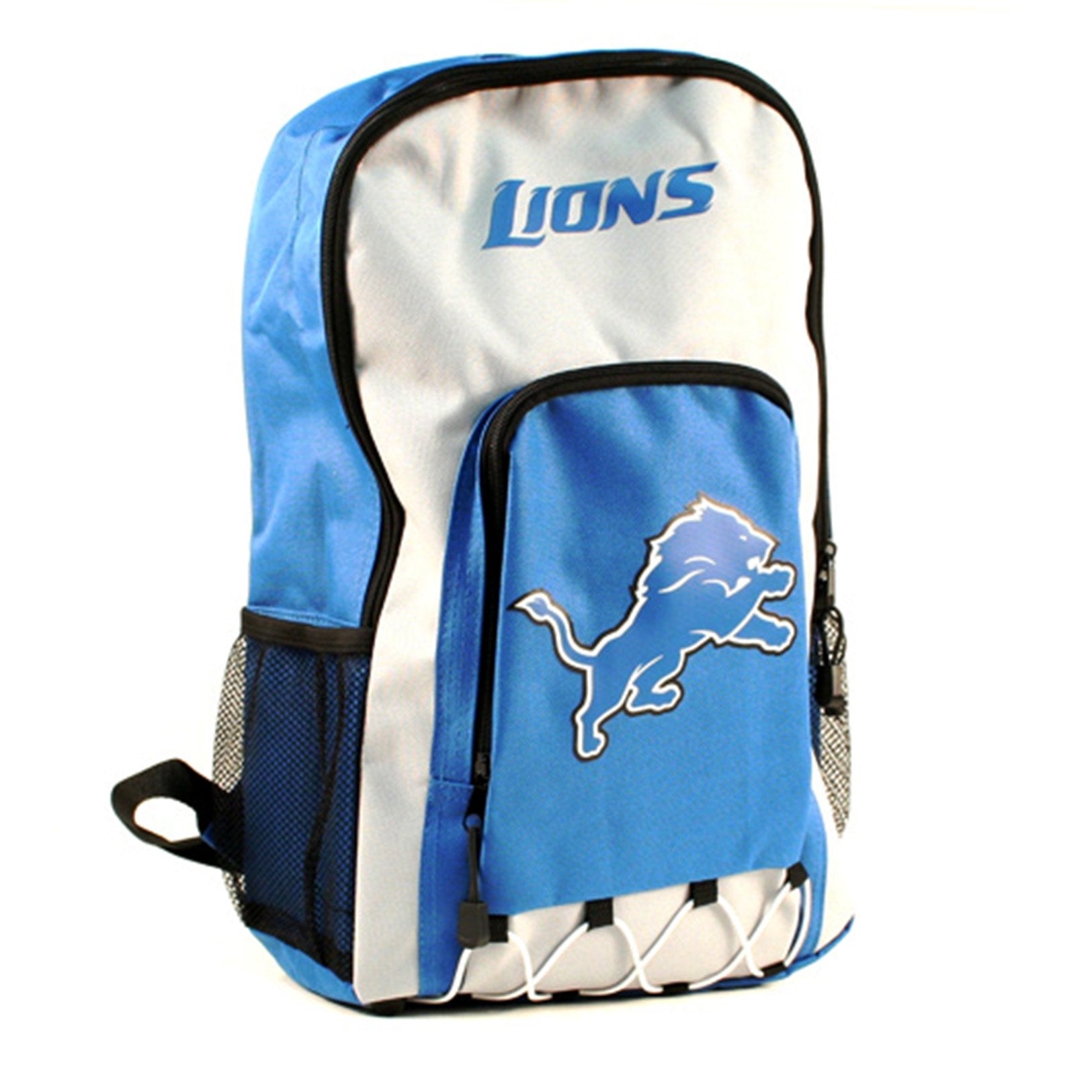 Detroit Lions Premium Backpack Heavy Duty Full Team Color Echo Bunge Style Padded Straps 14x6x6 Inches