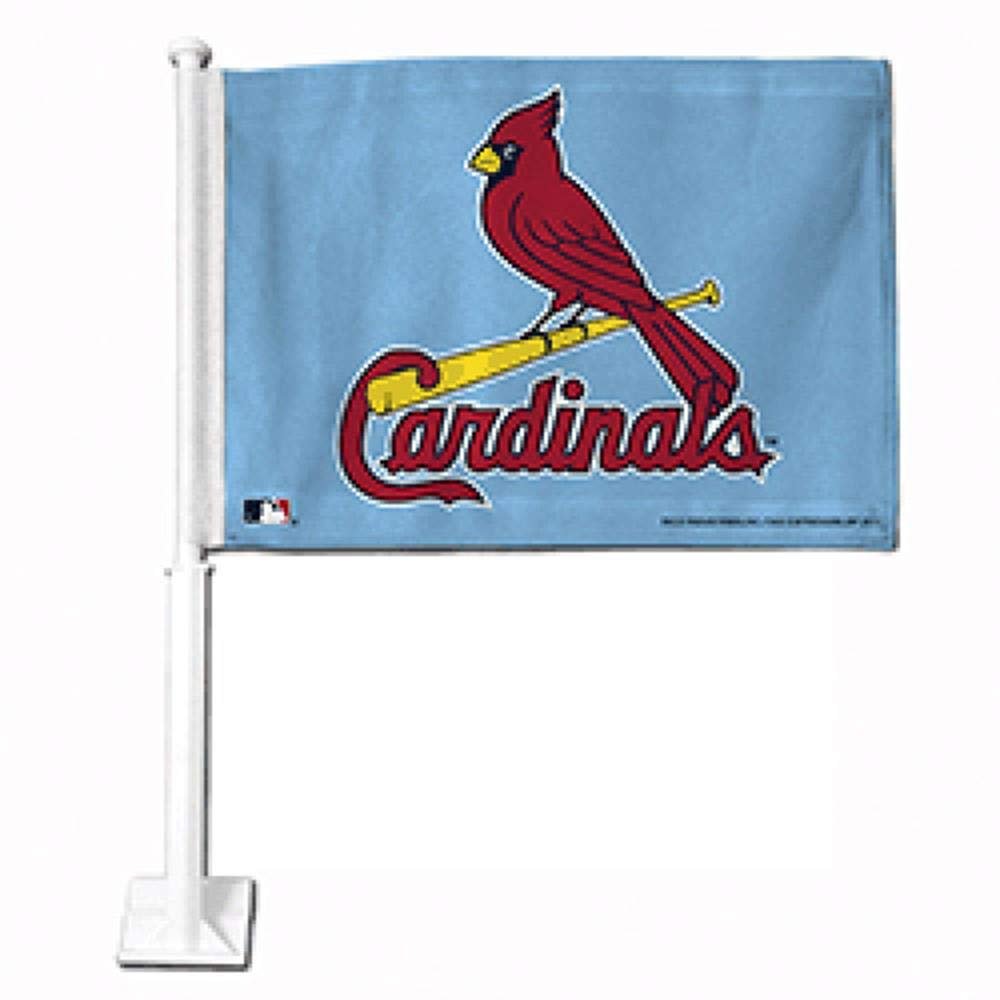 St Louis Cardinals Premium Double Sided Car Flag Nylon Banner, Light Blue Retro Color, Includes Plastic Display Pole, Officially Licensed