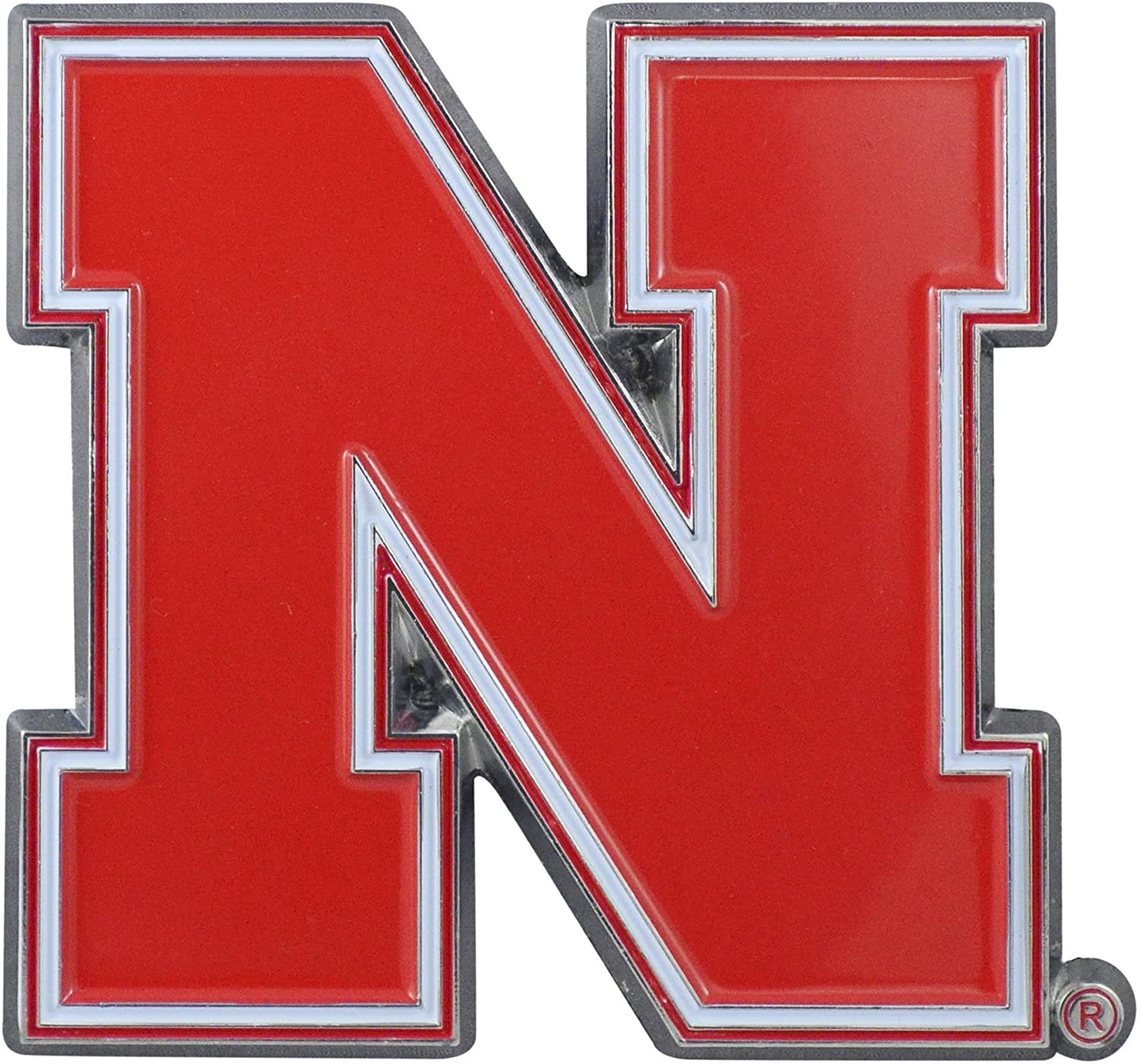 University of Nebraska Cornhuskers Premium Solid Metal Raised Auto Emblem, Shape Cut, Adhesive Backing