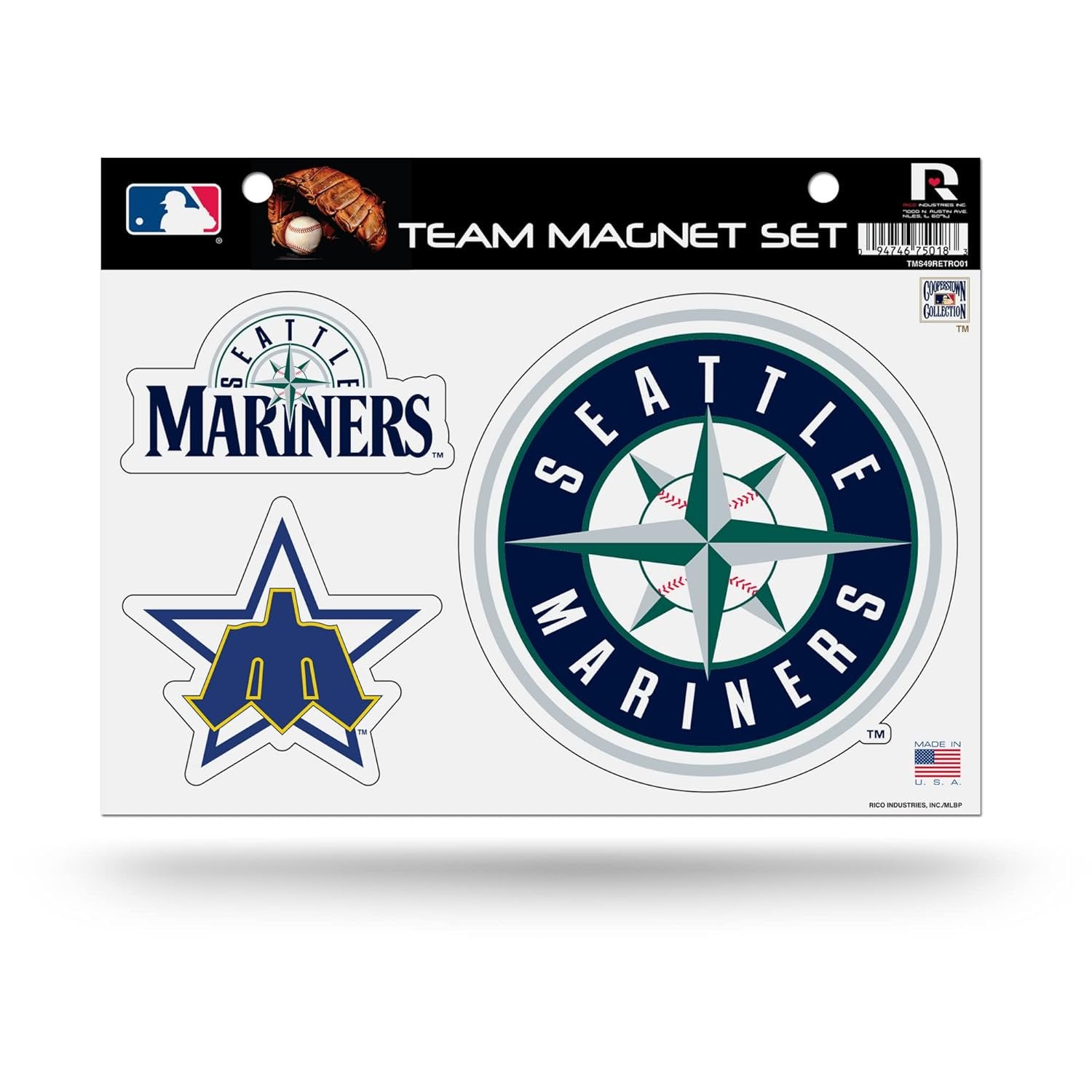 Seattle Mariners Cooperstown Retro Team Magnet Set, 3-Piece, Die Cut, 8.5x11 Inch, Officially Licensed