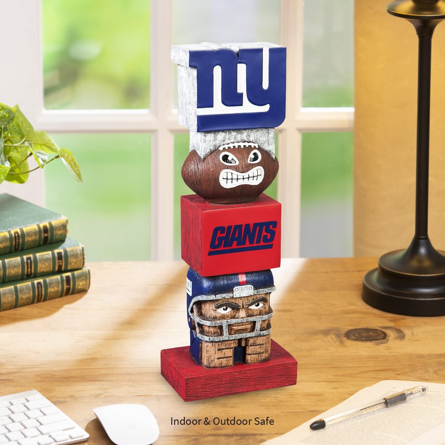 New York Giants Garden Statue, Tiki Totem Style, Logo Design, Outdoor or Indoor Use, 16 Inch Tall, Beautiful Hand Painted Resin Construction