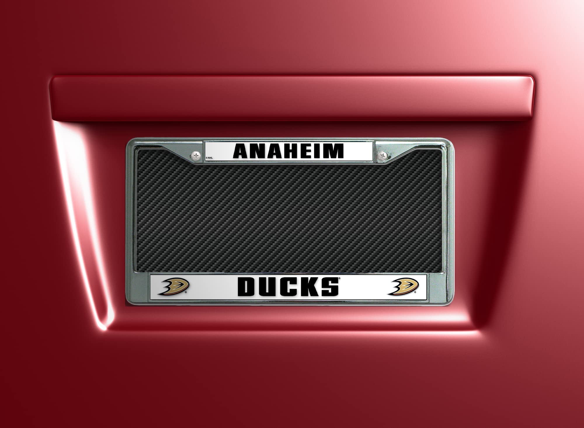 Anaheim Ducks Premium Metal License Plate Frame Tag Cover, Standard Design, 12x6 inch, Pre-Drilled Holes, Officially Licensed