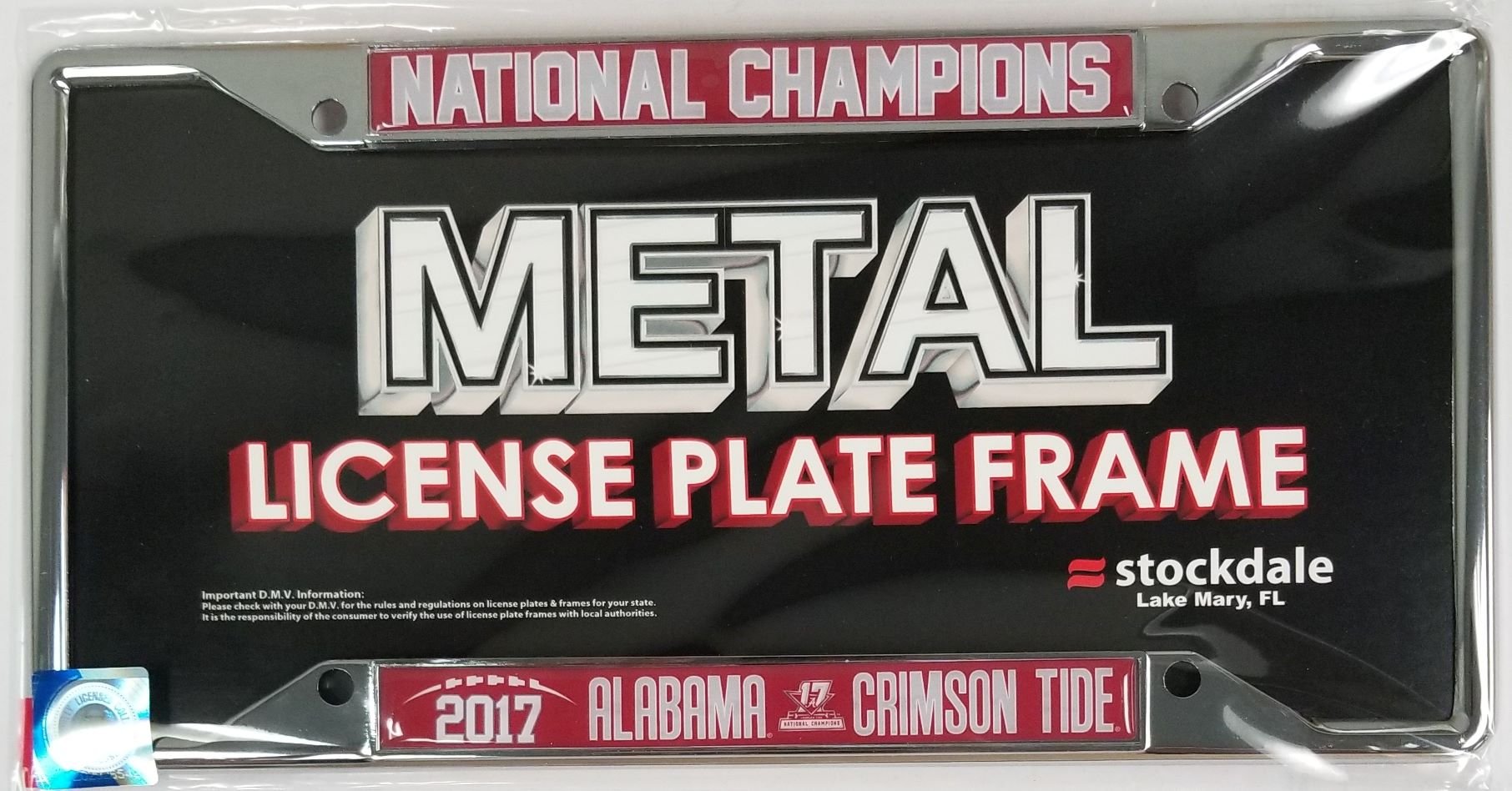 University of Alabama Crimson Tide 2017 Champions Metal License Plate Frame Chrome Tag Cover, Laser Cut Acrylic Inserts, 12x6 Inch, Pre-Drilled Holes, Officially Licensed