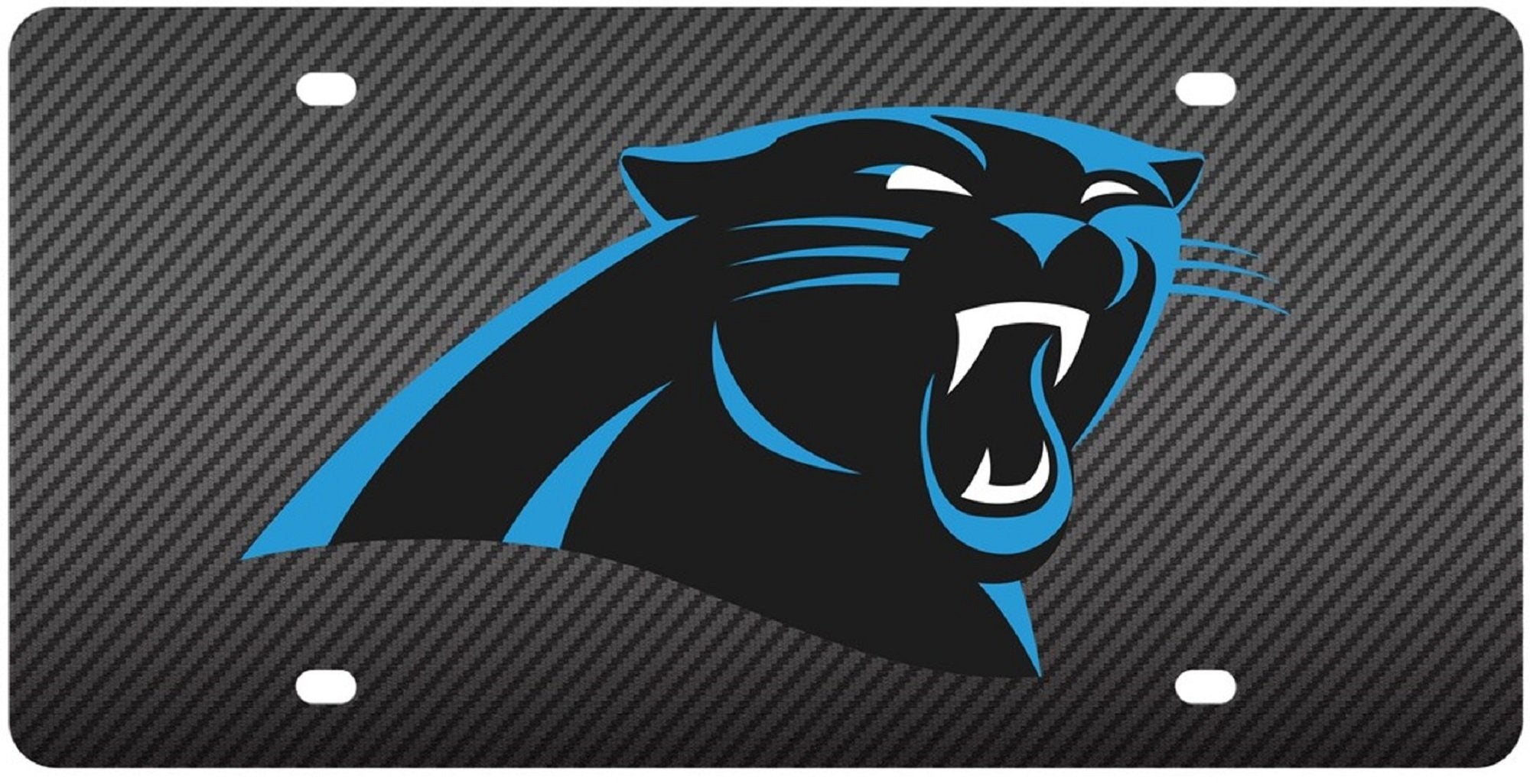 Carolina Panthers Premium Laser Cut Tag License Plate, Carbon Fiber Design, Mirrored Acrylic Inlaid, 12x6 Inch