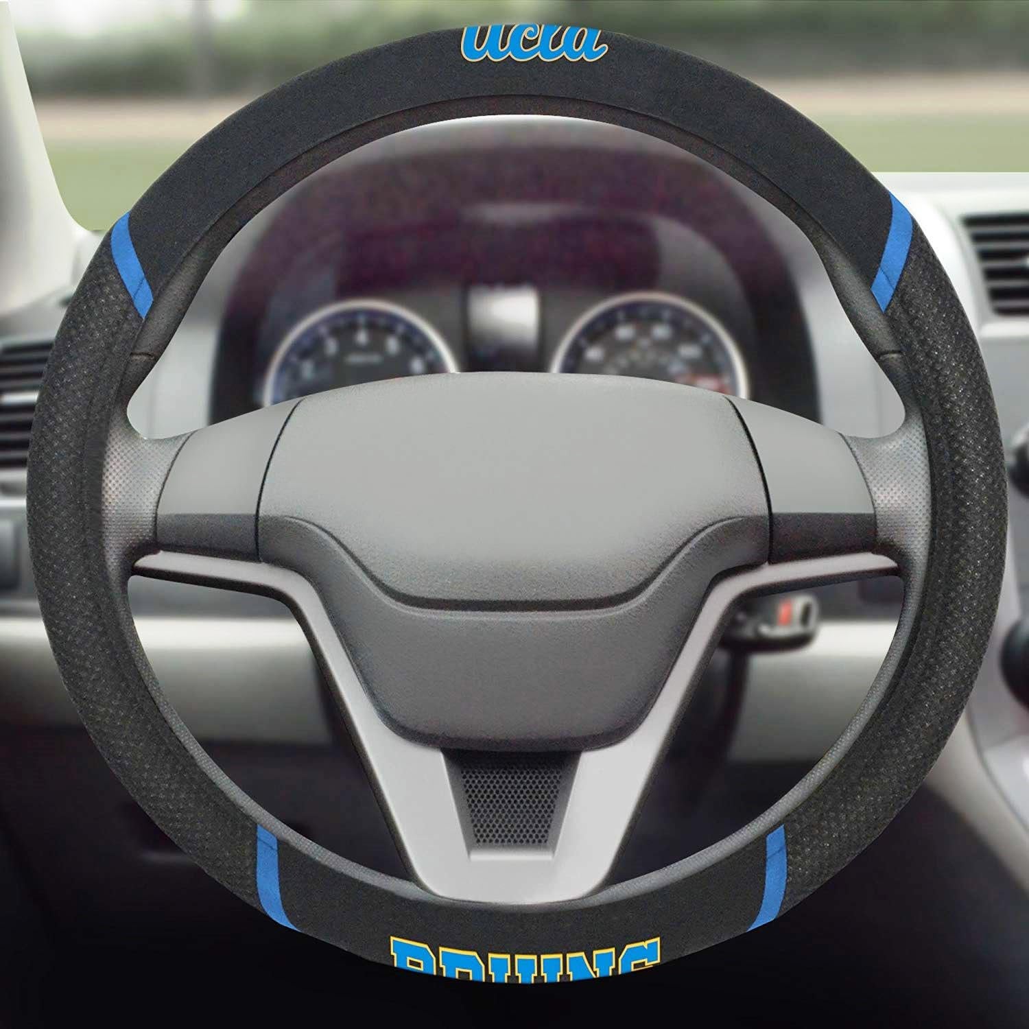 University of California Los Angeles UCLA Bruins Premium Steering Wheel Cover, Embroidered, Black, 15 Inch, Polyester Mesh, Officially Licensed