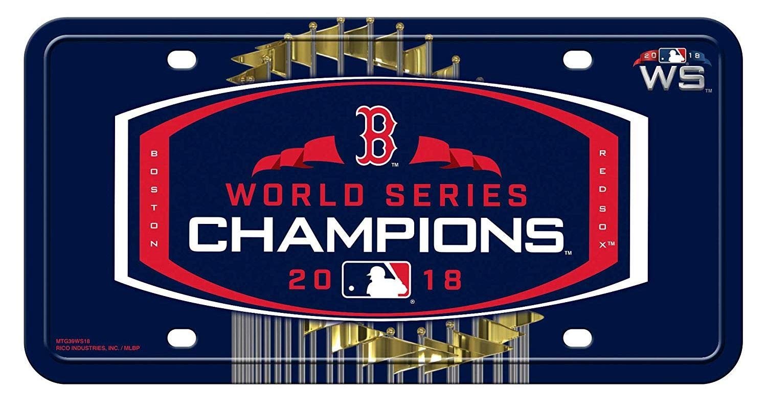 Boston Red Sox 2018 World Series Champions Premium Metal Tag License Plate, 12x6 Inch, Pre-Drilled Holes, Officially Licensed