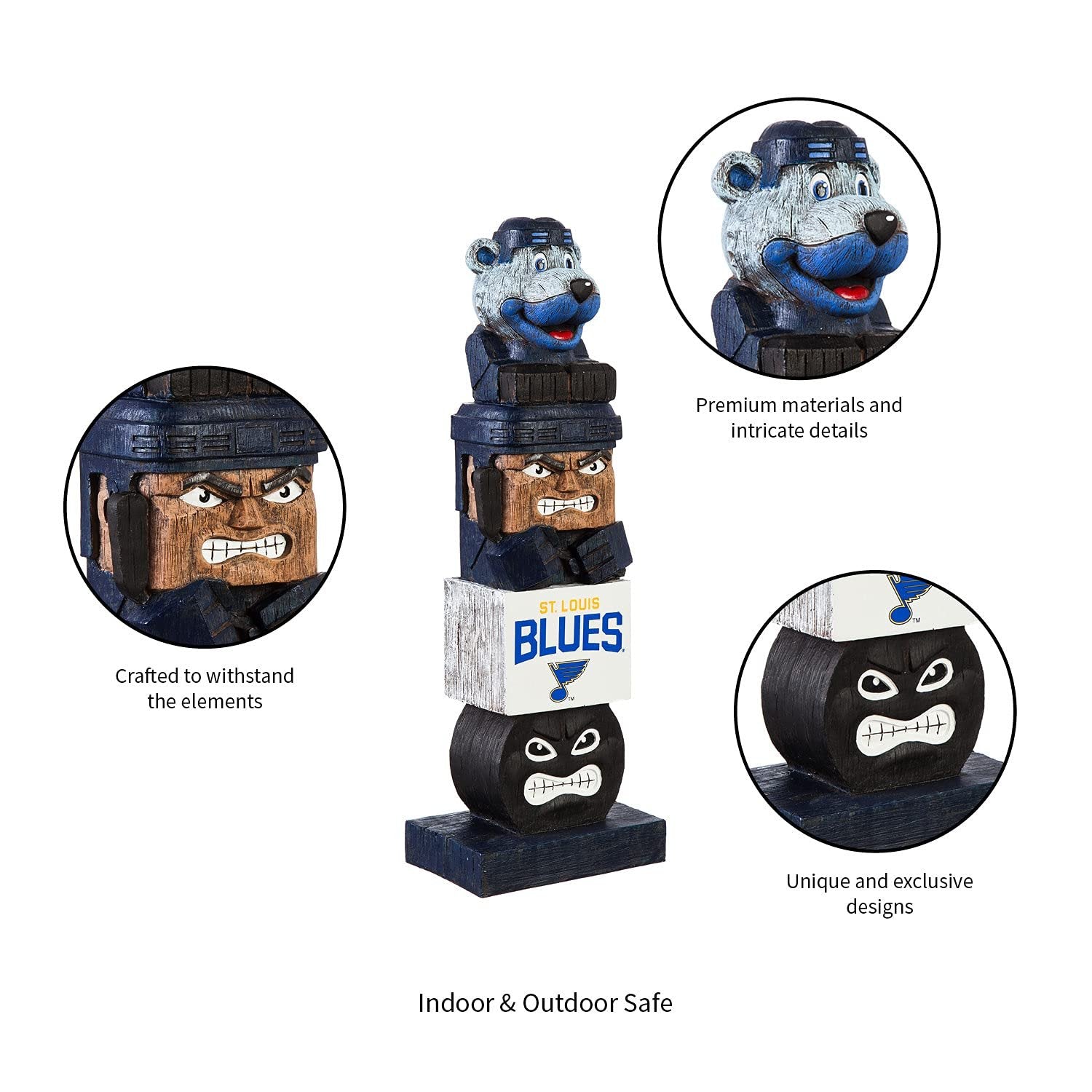 St Louis Blues Tiki Totem Garden Statue, Hand Painted Resin, 16 Inch, Indoor Outdoor Decor, Officially Licensed