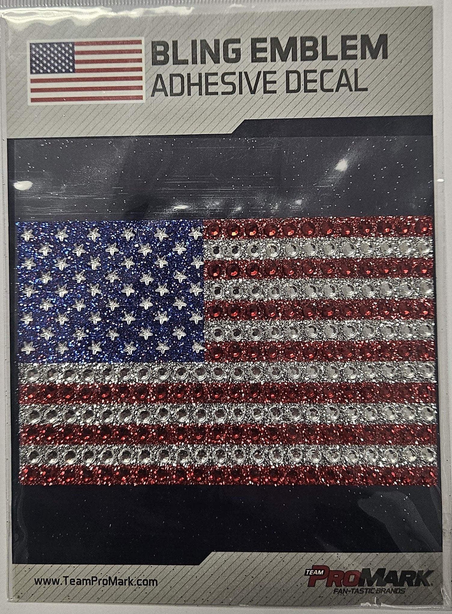 United States of America USA Flag Raised Bling Design Auto Emblem, Flag Outline, Color, Full Adhesive Backing