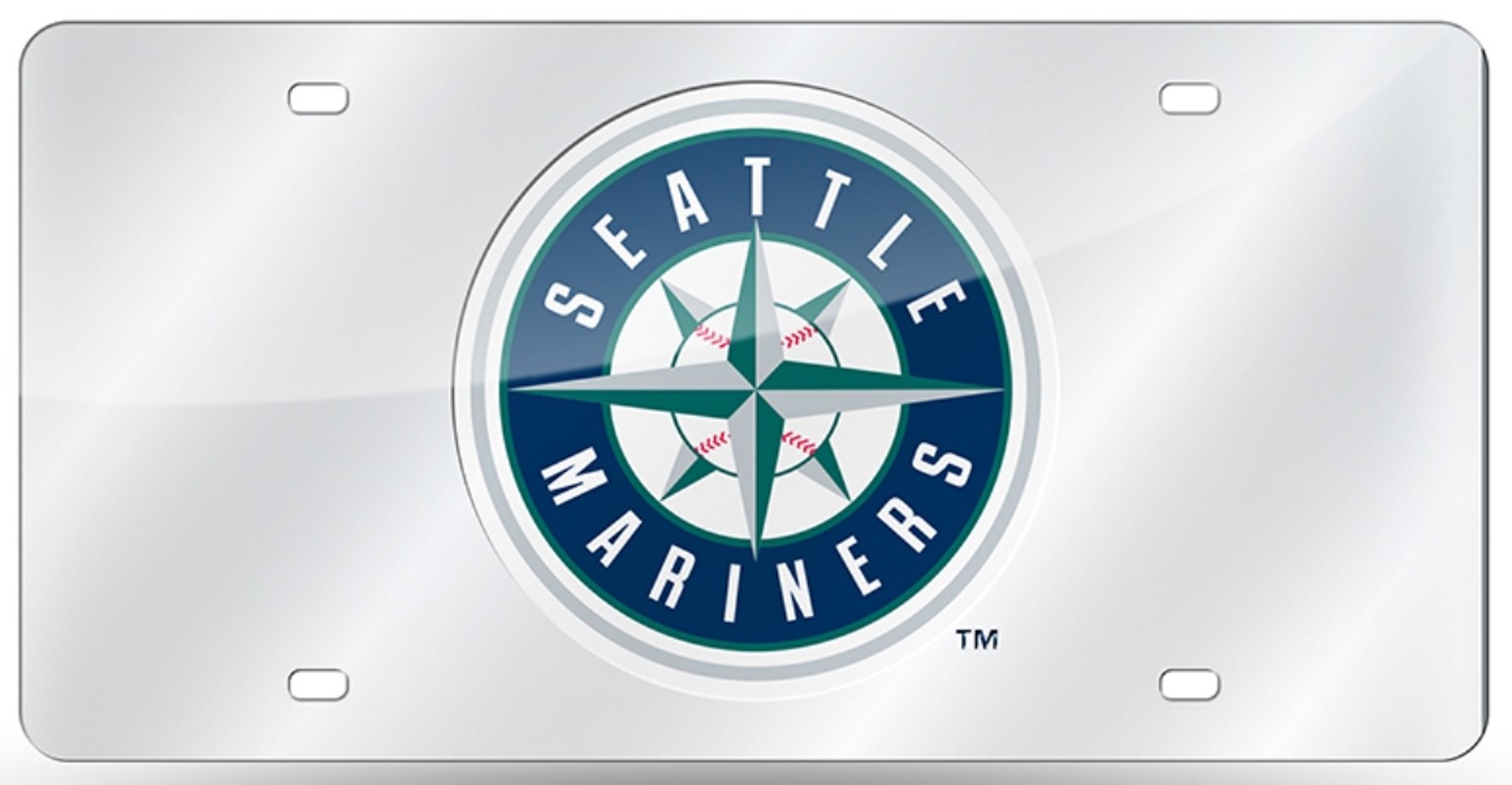 Seattle Mariners Premium Laser Cut Tag License Plate, Mirrored Acrylic Inlaid, 12x6 Inch