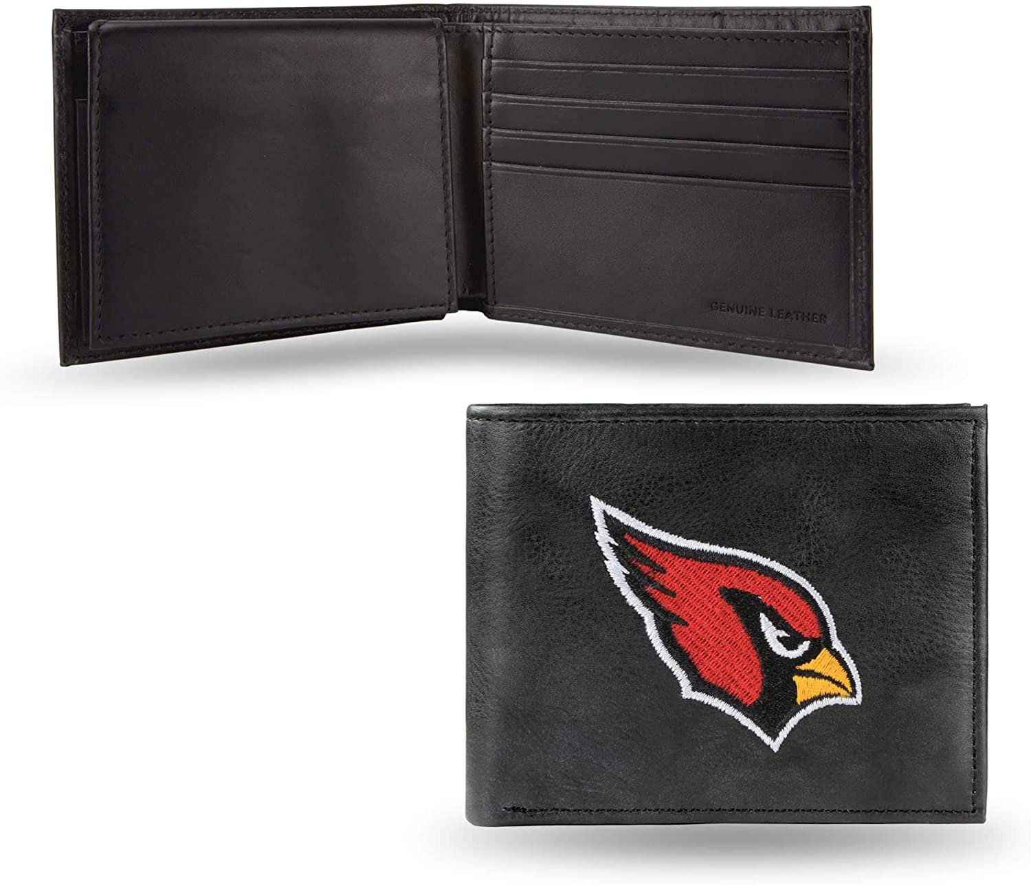 Arizona Cardinals Premium Black Leather Wallet, Bifold Billfold, Embroidered Logo