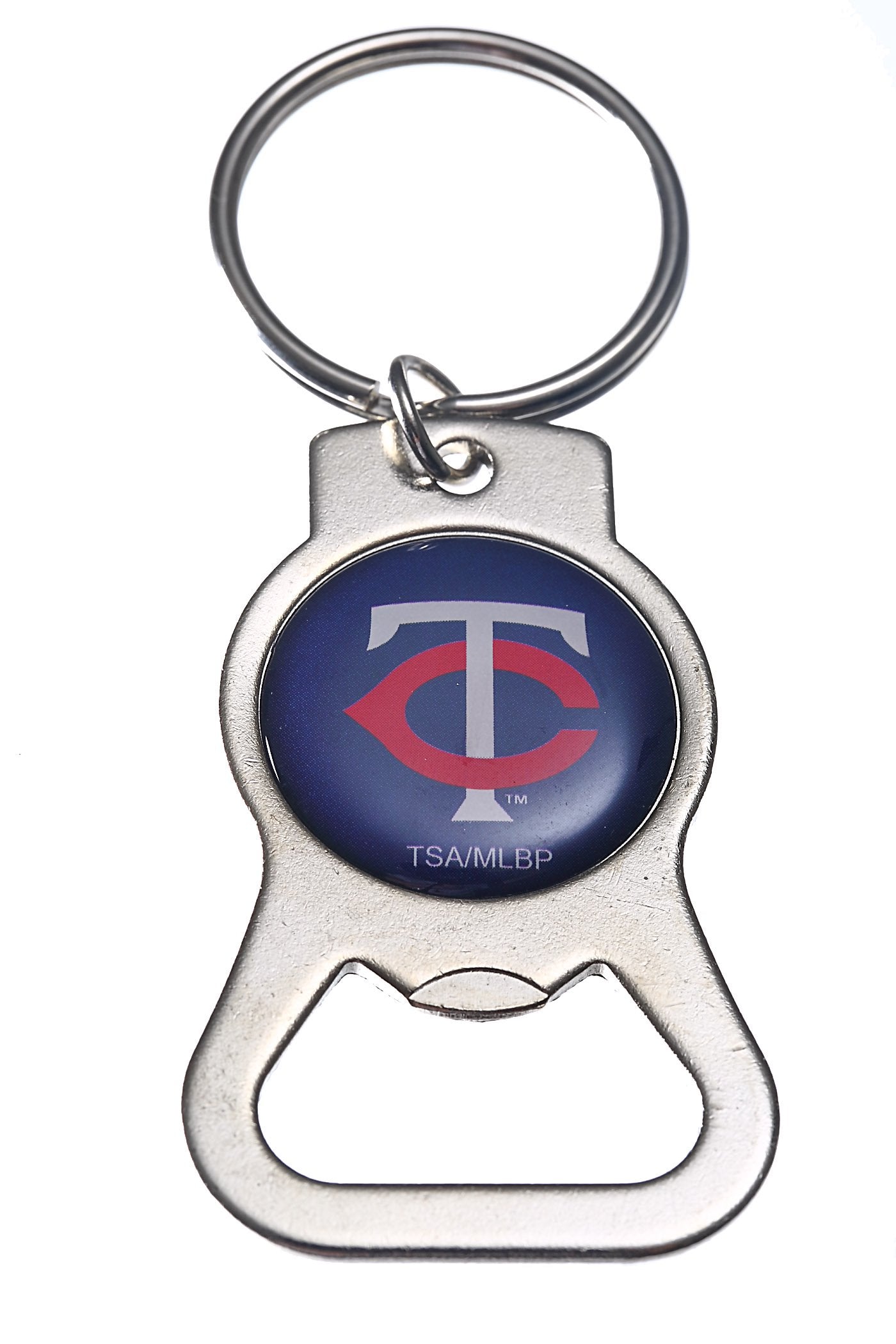 Minnesota Twins Premium Solid Metal Bottle Opener Keychain, Silver Key Ring, Domed Team Logo, Officially Licensed