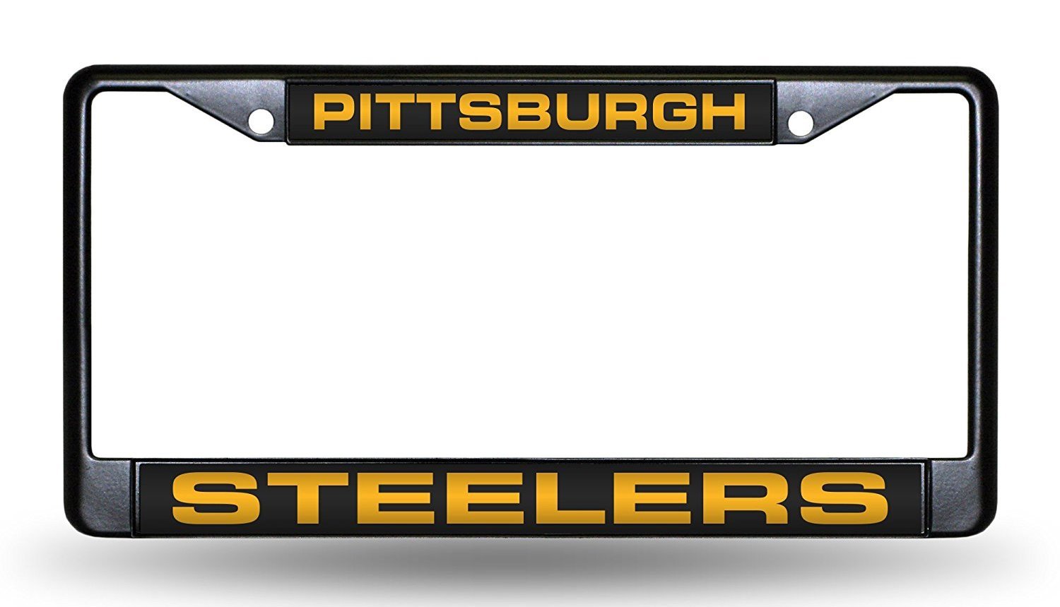 Pittsburgh Steelers Black Metal License Plate Frame Tag Cover, Laser Acrylic Mirrored Inserts, 12x6 Inch