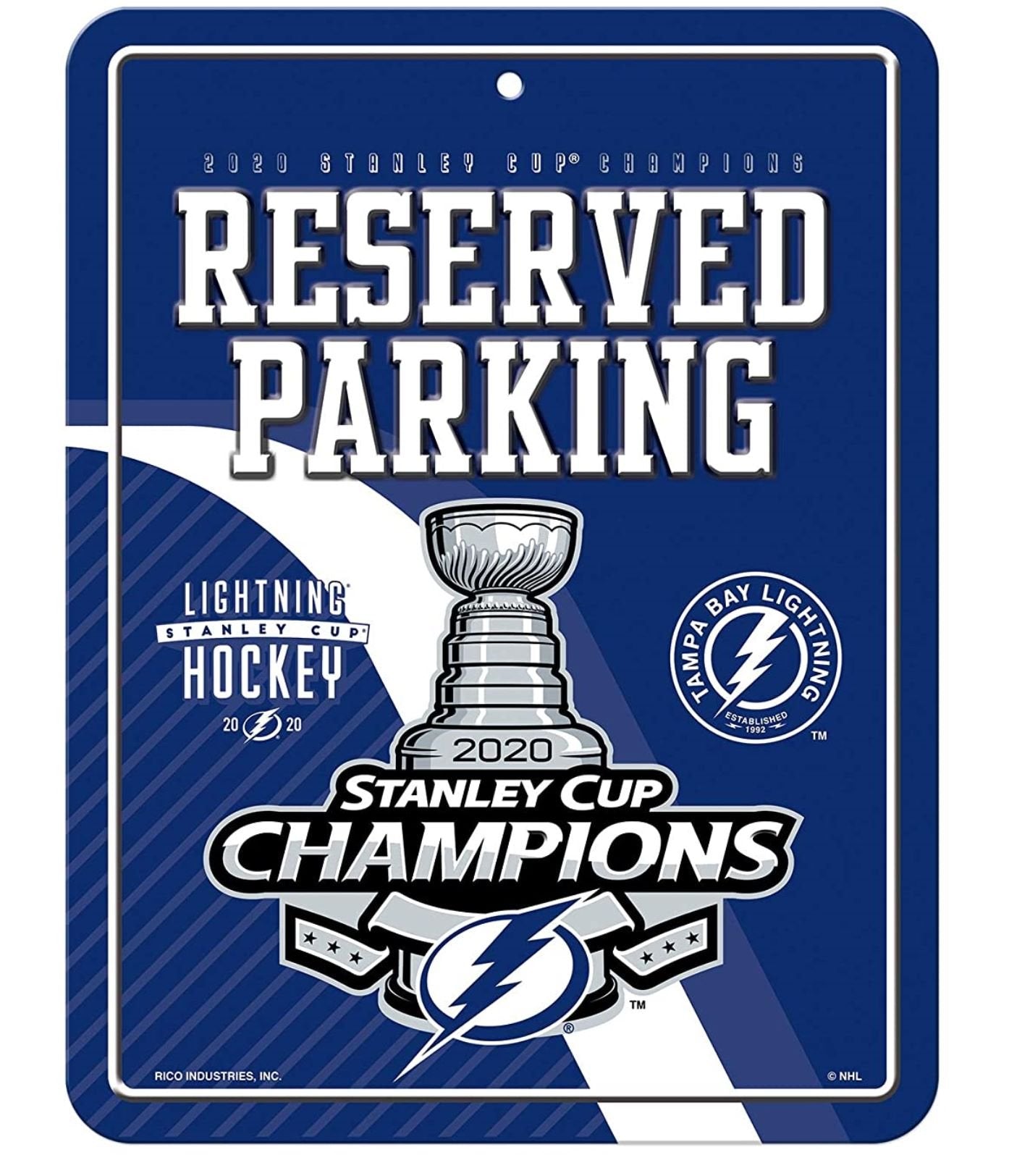 Tampa Bay Lightning Premium Metal Wall Parking Sign, 8.5x11 Inch, 2020 Champions, Great for Man Cave, Bed Room, Office, Home Decor, Officially Licensed