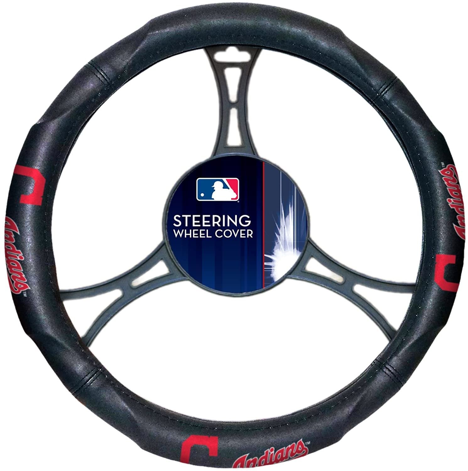 Cleveland Indians Guardians Premium Steering Wheel Cover, Rubber Grip, Made to fit 14.5-15.5 Inch wheels