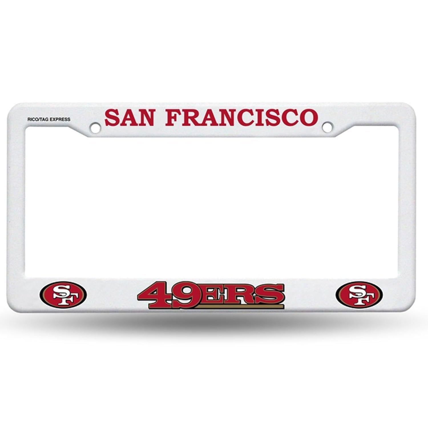 San Francisco 49ers License Plate Frame Tag Cover, White Plastic, 12x6 Inch, Officially Licensed
