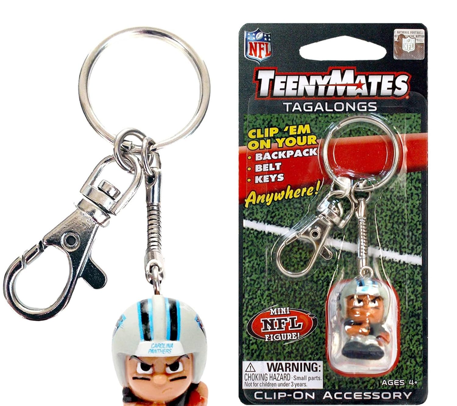 Carolina Panthers Keychain Carabiner, 1 Inch Teeny Mate Player, Officially Licensed