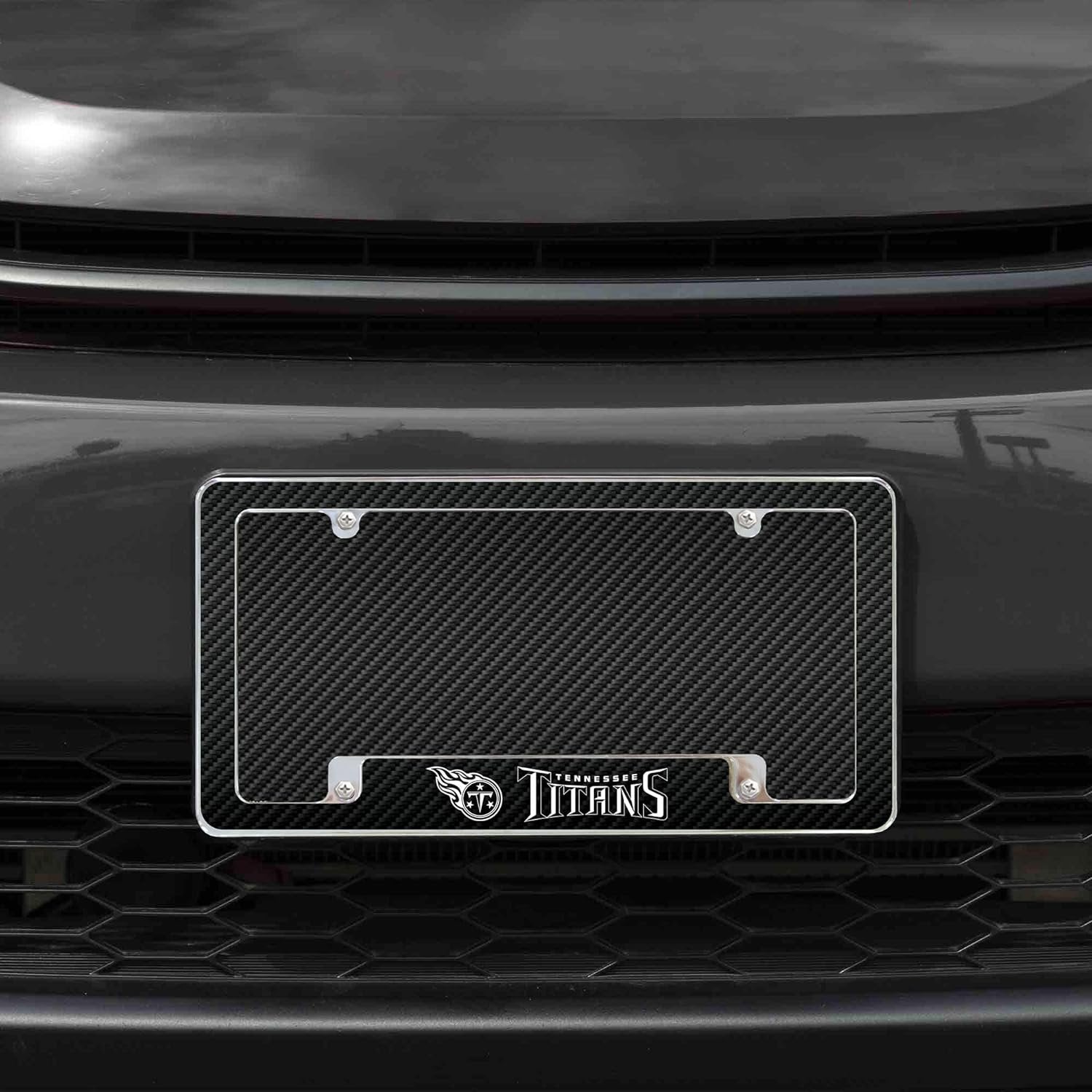 Tennessee Titans Metal License Plate Frame Chrome Tag Cover, Carbon Fiber Design, 6x12 Inch