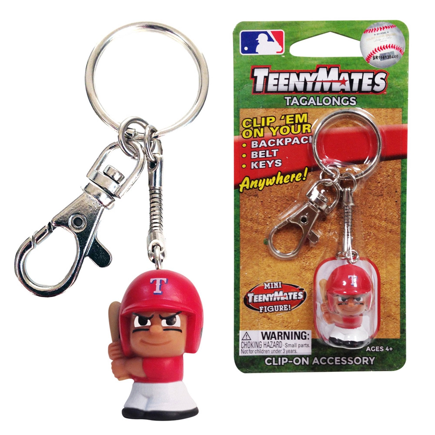Texas Rangers Keychain Carabiner, 1 Inch Teeny Mate Player, Officially Licensed