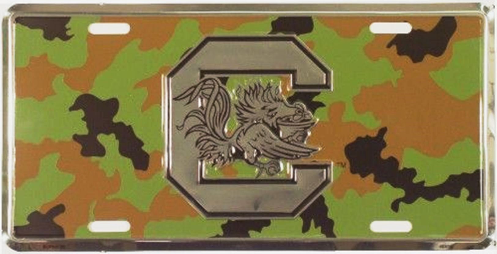 University of South Carolina Gamecocks Premium Metal Tag License Plate, Camo Design, 12x6 Inch, Pre-Drilled Holes, Officially Licensed