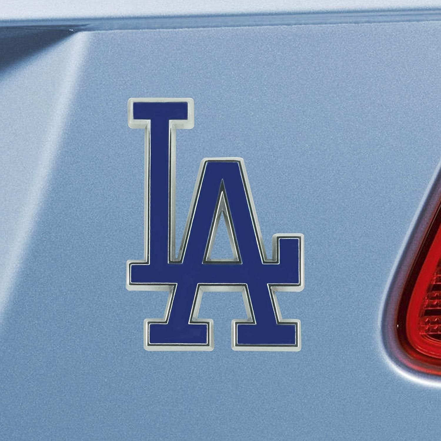 Los Angeles Dodgers Premium Solid Metal Raised Auto Emblem, Team Color, Shape Cut, Adhesive Backing