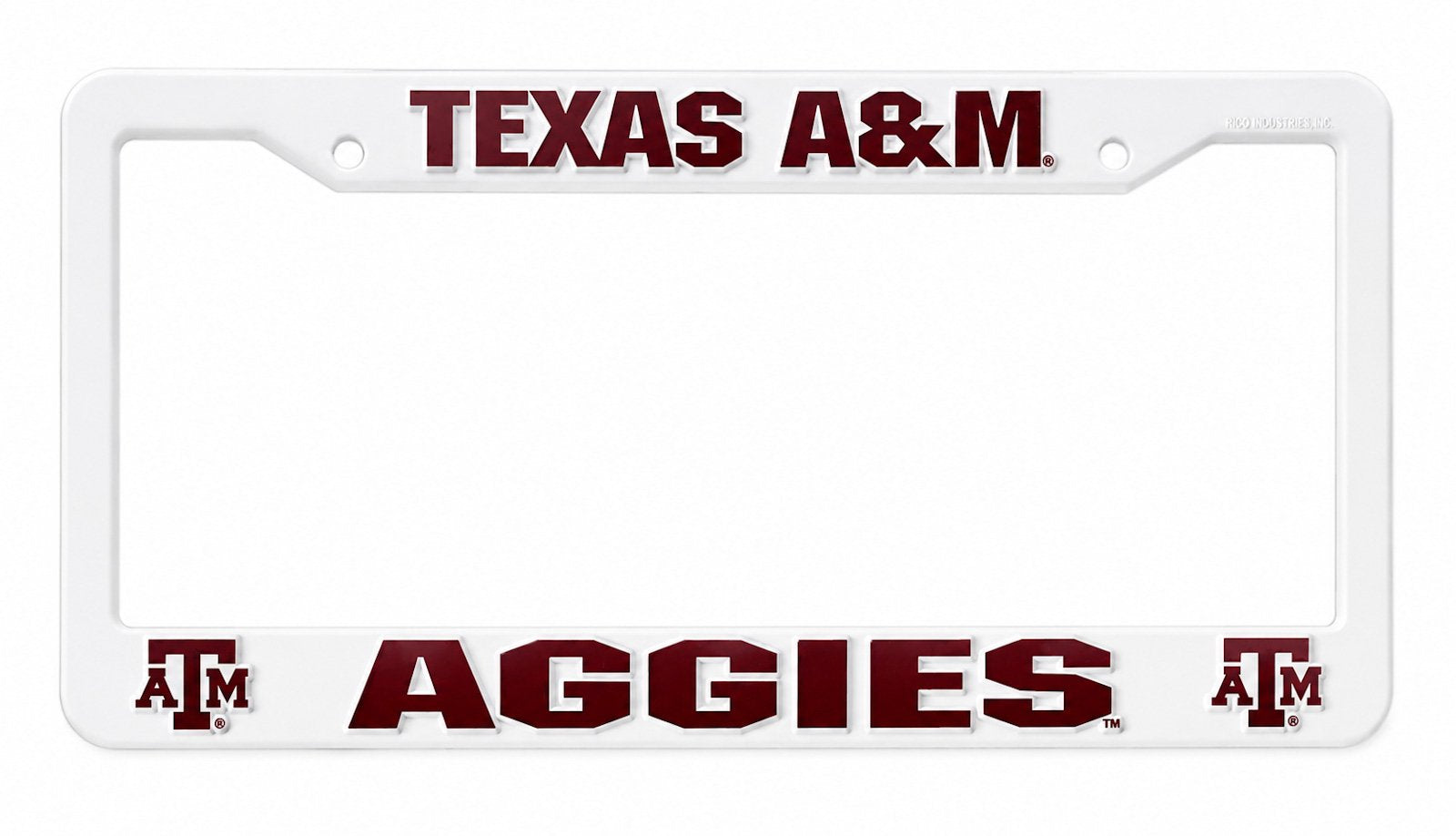 Texas A&M University Aggies License Plate Frame Tag Cover, White Plastic, 12x6 Inch, Officially Licensed