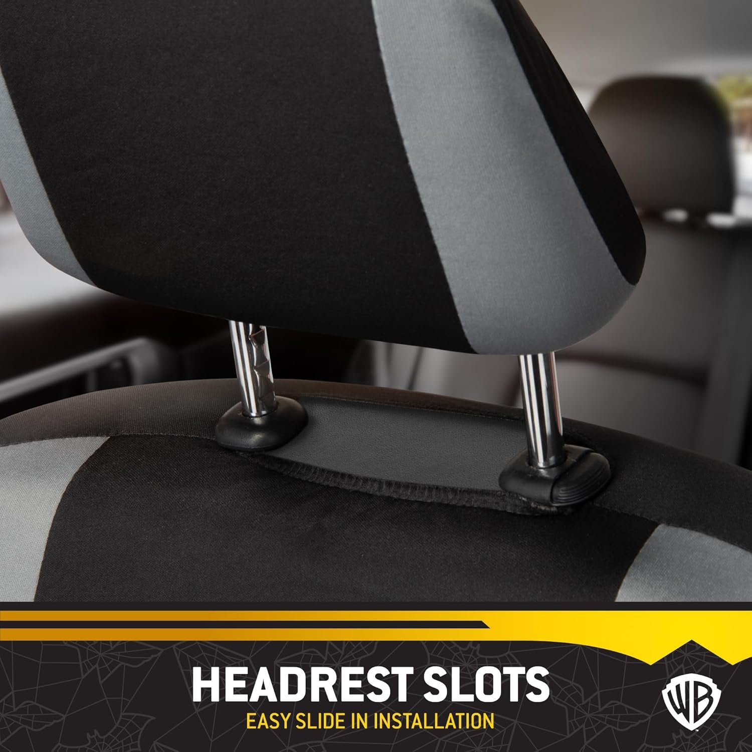 Warner Bros DC Comics Batman Car Accessories 9pc Set, Universal Fit Car Seat Covers and Head Rests with Side Airbag Compatibility, Front & Rear Seats, Officially Licensed