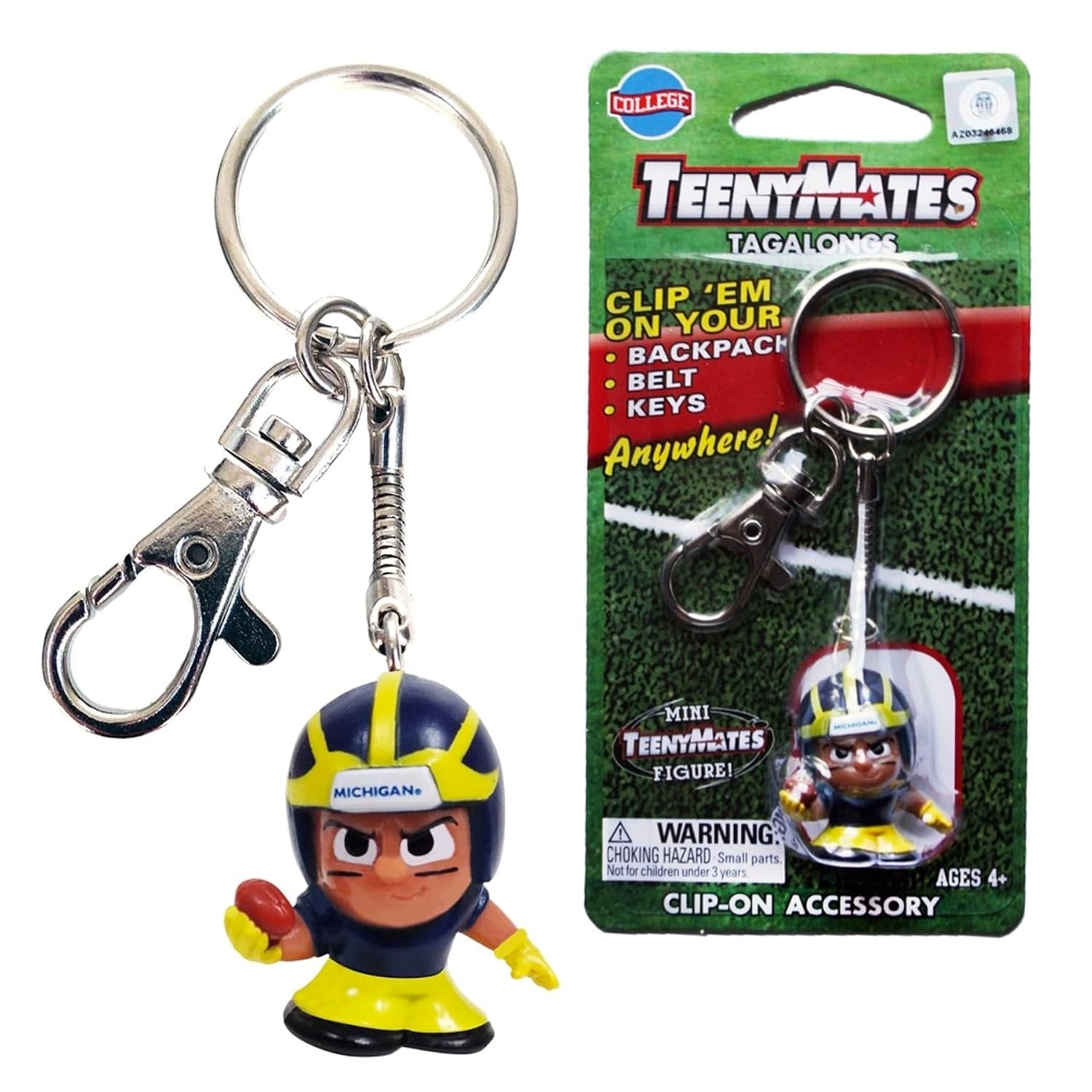 University of Michigan Wolverines Keychain Carabiner, 1 Inch Teeny Mate Player, Officially Licensed