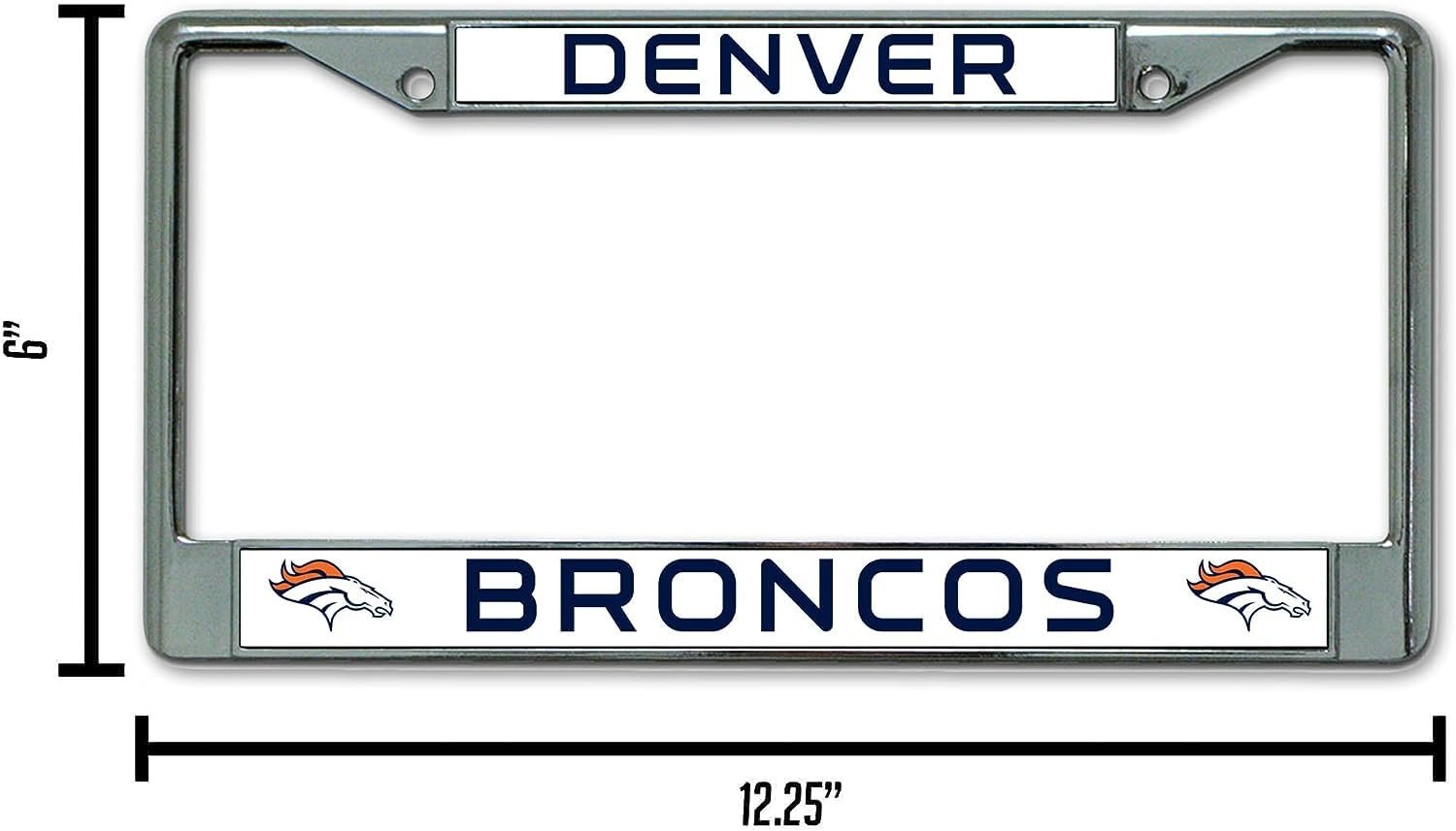 Denver Broncos Metal License Plate Frame Chrome Tag Cover, Standard 12x6 Inch