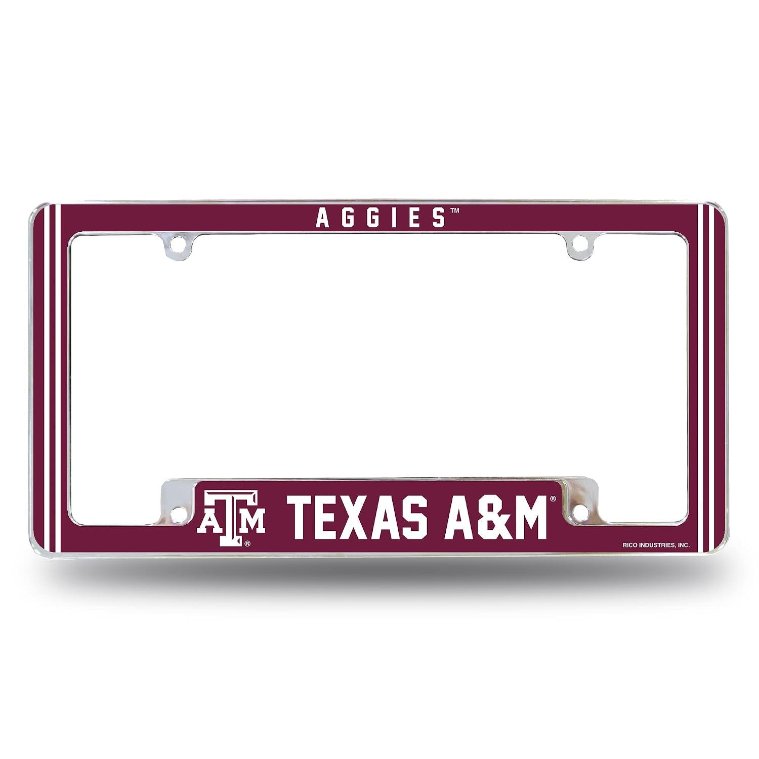 Texas A&M University Aggies Chrome Tag Cover Metal License Plate Frame, Alternate Design, 12x6 Inch, Pre-Drilled Holes, Officially Licensed