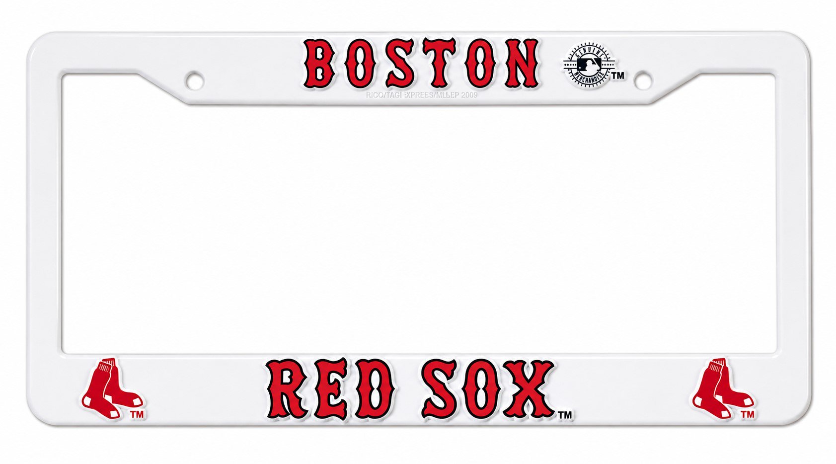 Boston Red Sox License Plate Frame Tag Cover, White Plastic, 12x6 Inch, Officially Licensed