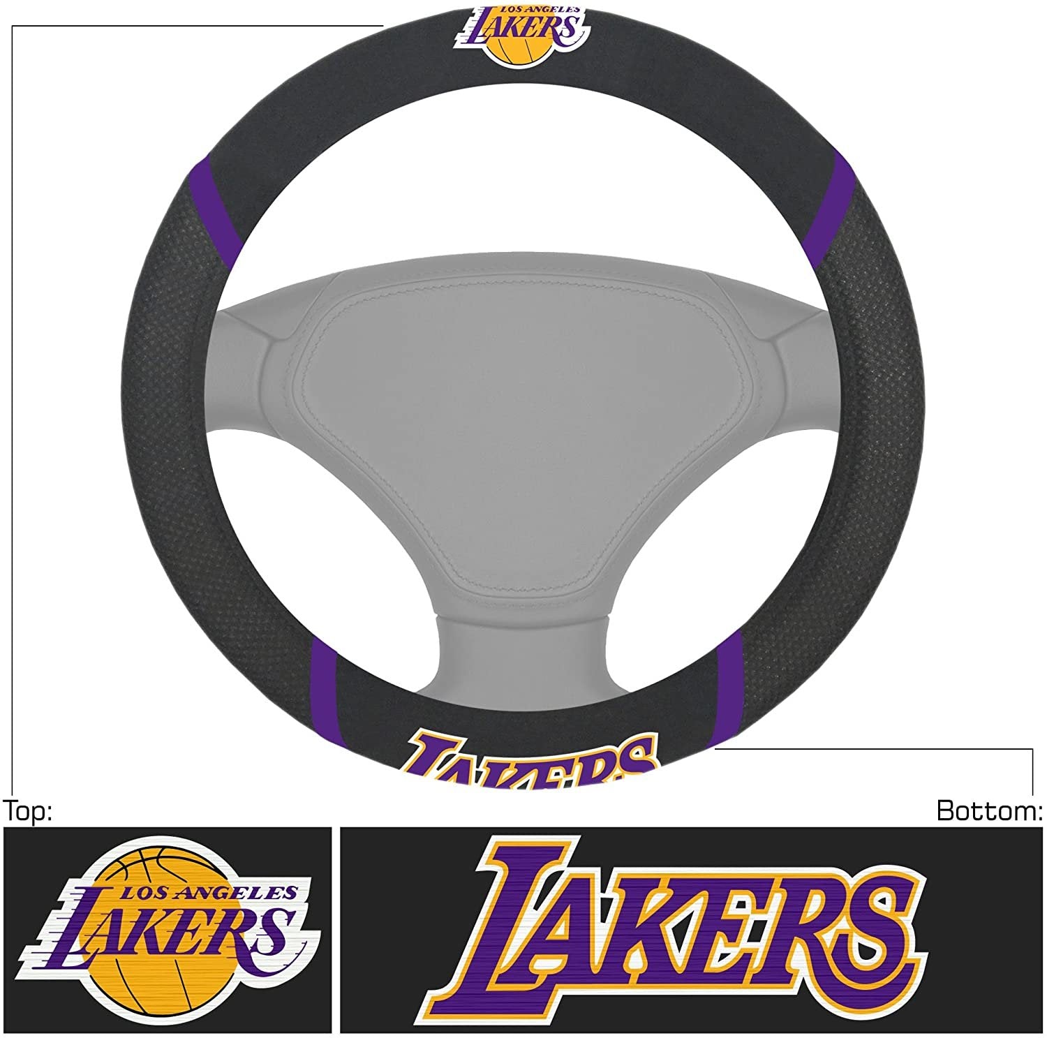 Los Angeles Lakers Steering Wheel Cover Premium Embroidered Black 15 Inch
