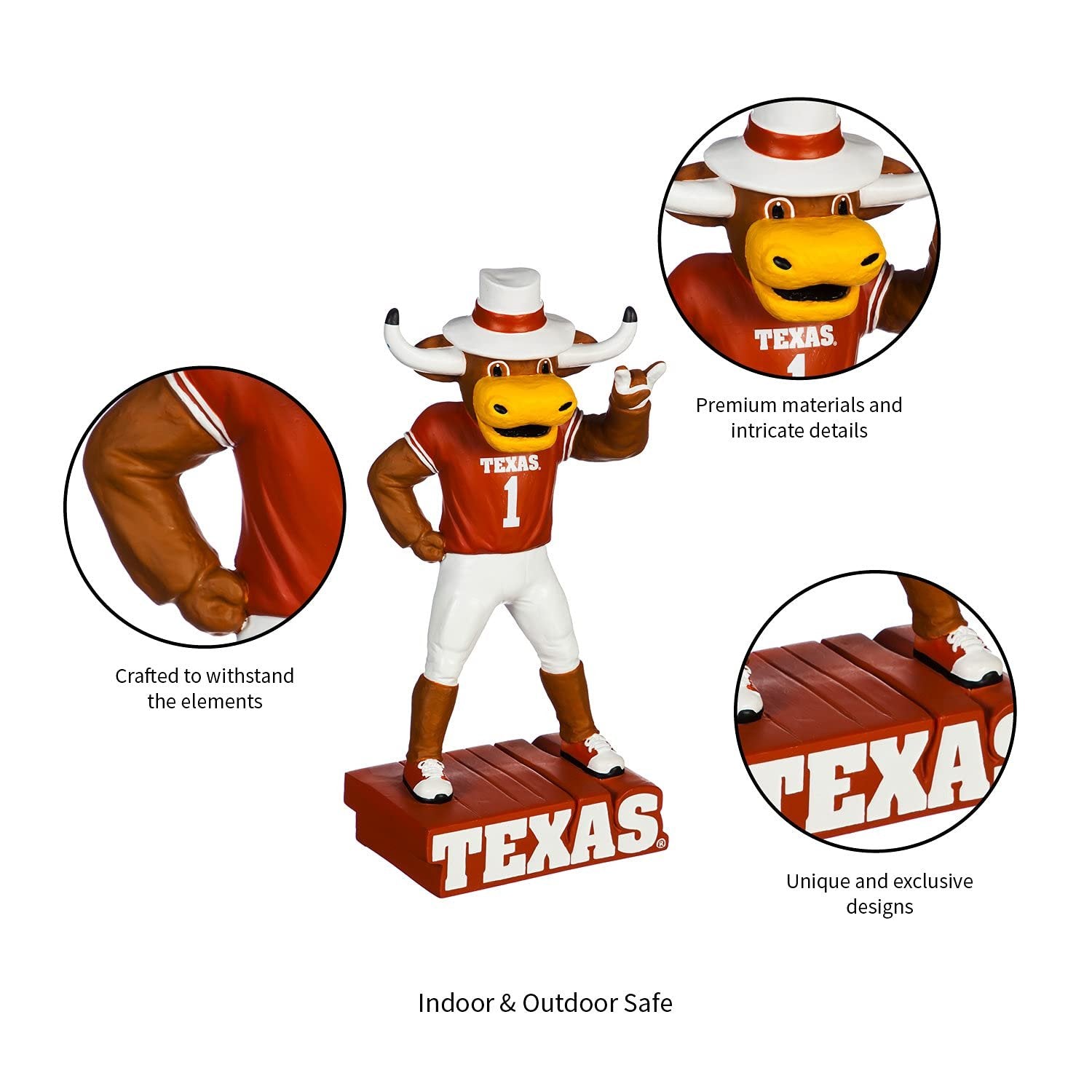 University of Texas Longhorns Team Mascot Garden Statue, Hand Painted Resin, 12 Inch, Indoor Outdoor Decorative Sports Mascot, Officially Licensed