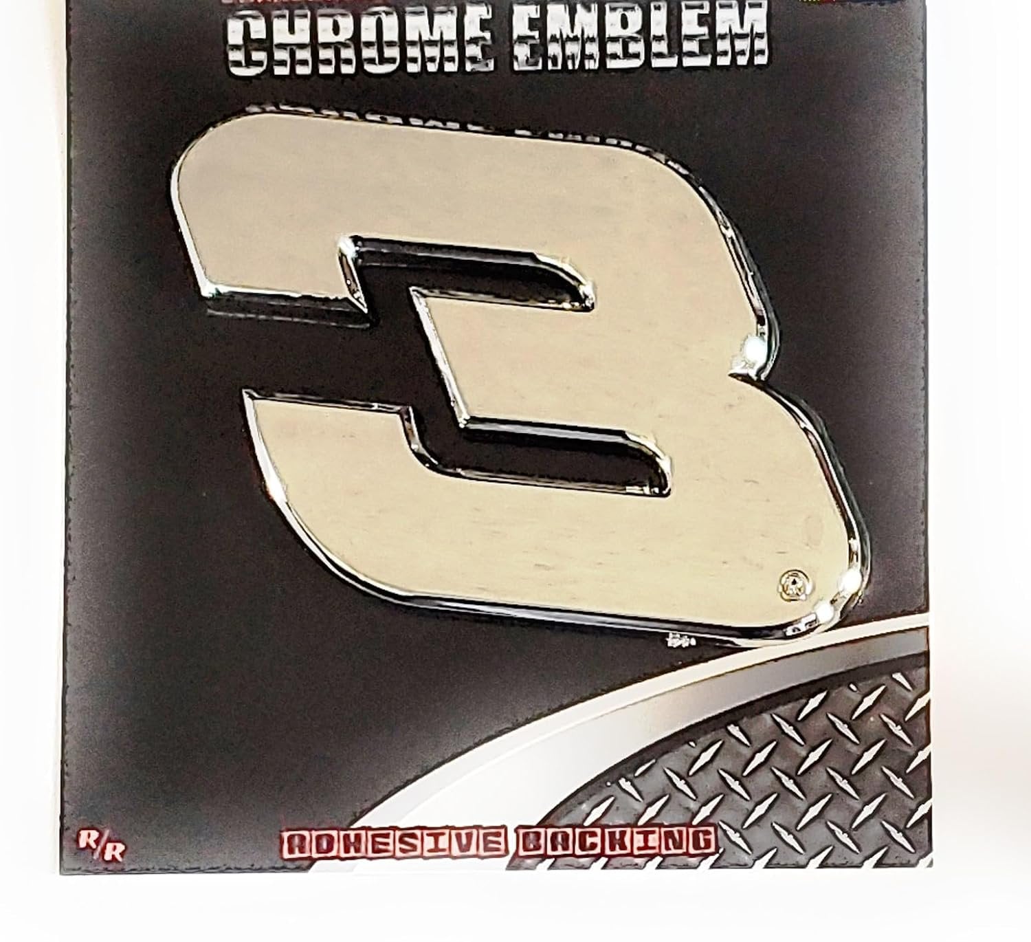 Dale Earnhardt Sr #3 Auto Emblem Badge, Silver Chrome, Chrome Plated Plastic, Adhesive Mount