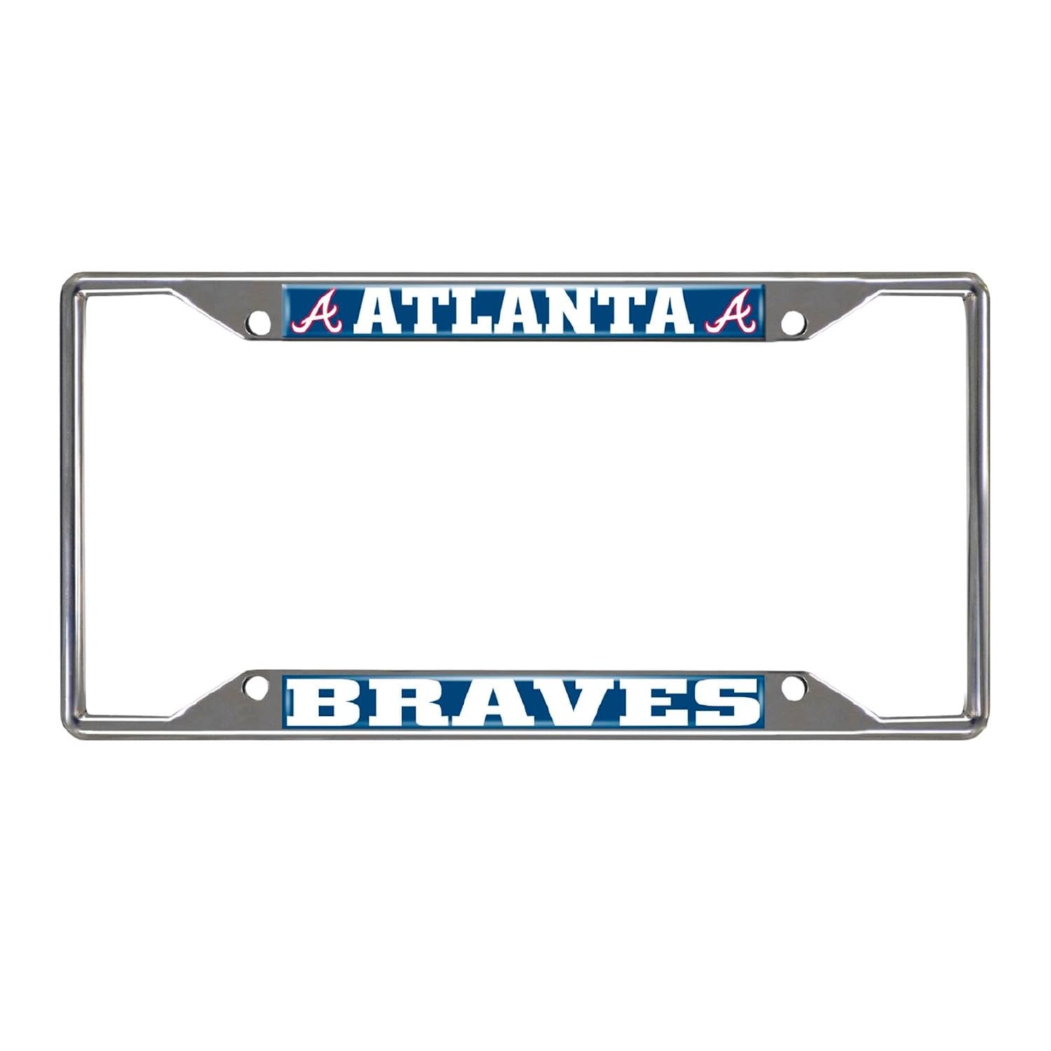 Atlanta Braves Chrome Tag Cover Metal License Plate Frame, Standard Design, 12x6 Inch, Pre-Drilled Holes, Officially Licensed
