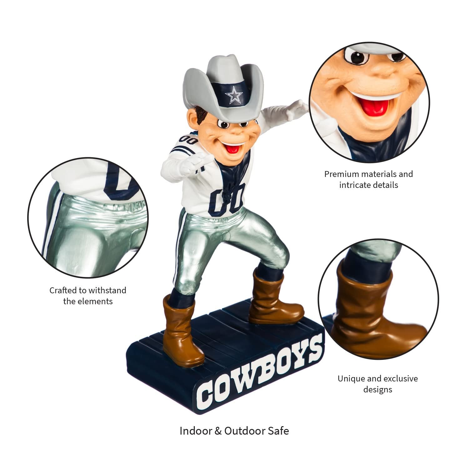 Dallas Cowboys Team Mascot Garden Statue, Hand Painted Resin, 12 Inch, Indoor Outdoor Decorative Sports Mascot, Officially Licensed