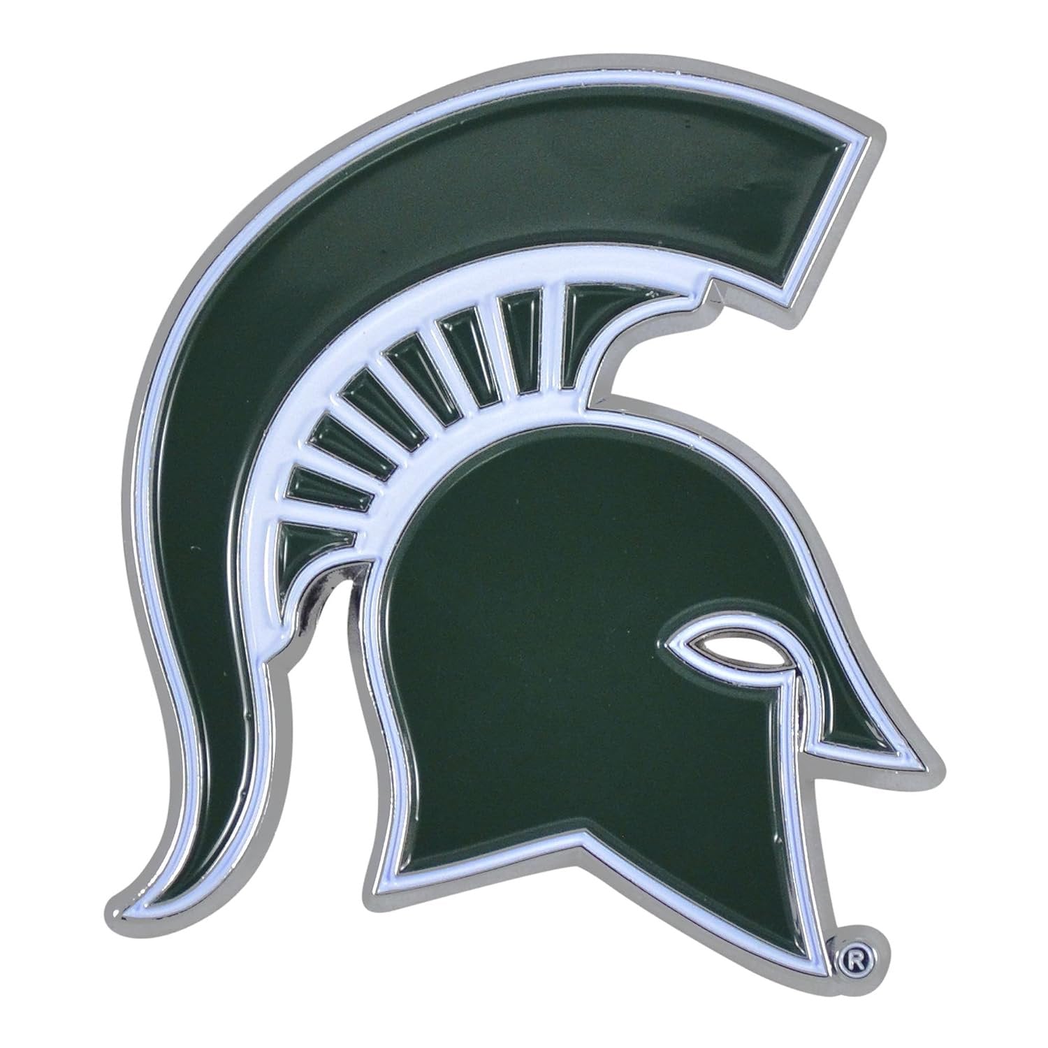 Michigan State University Spartans Premium Solid Metal Raised Auto Emblem, Team Color, Shape Cut, Adhesive Backing