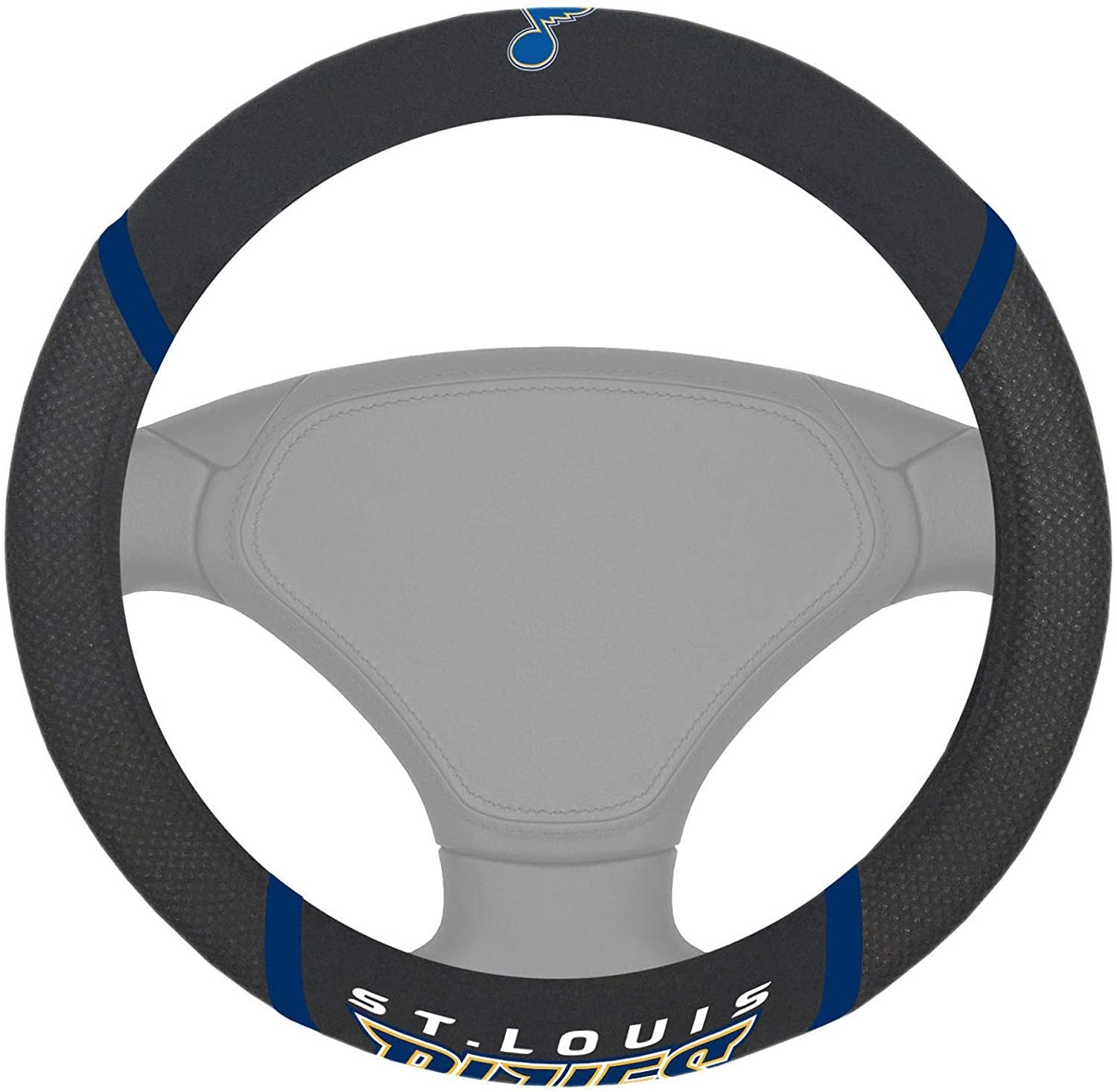St Louis Blues Steering Wheel Cover Premium Embroidered Black 15 Inch