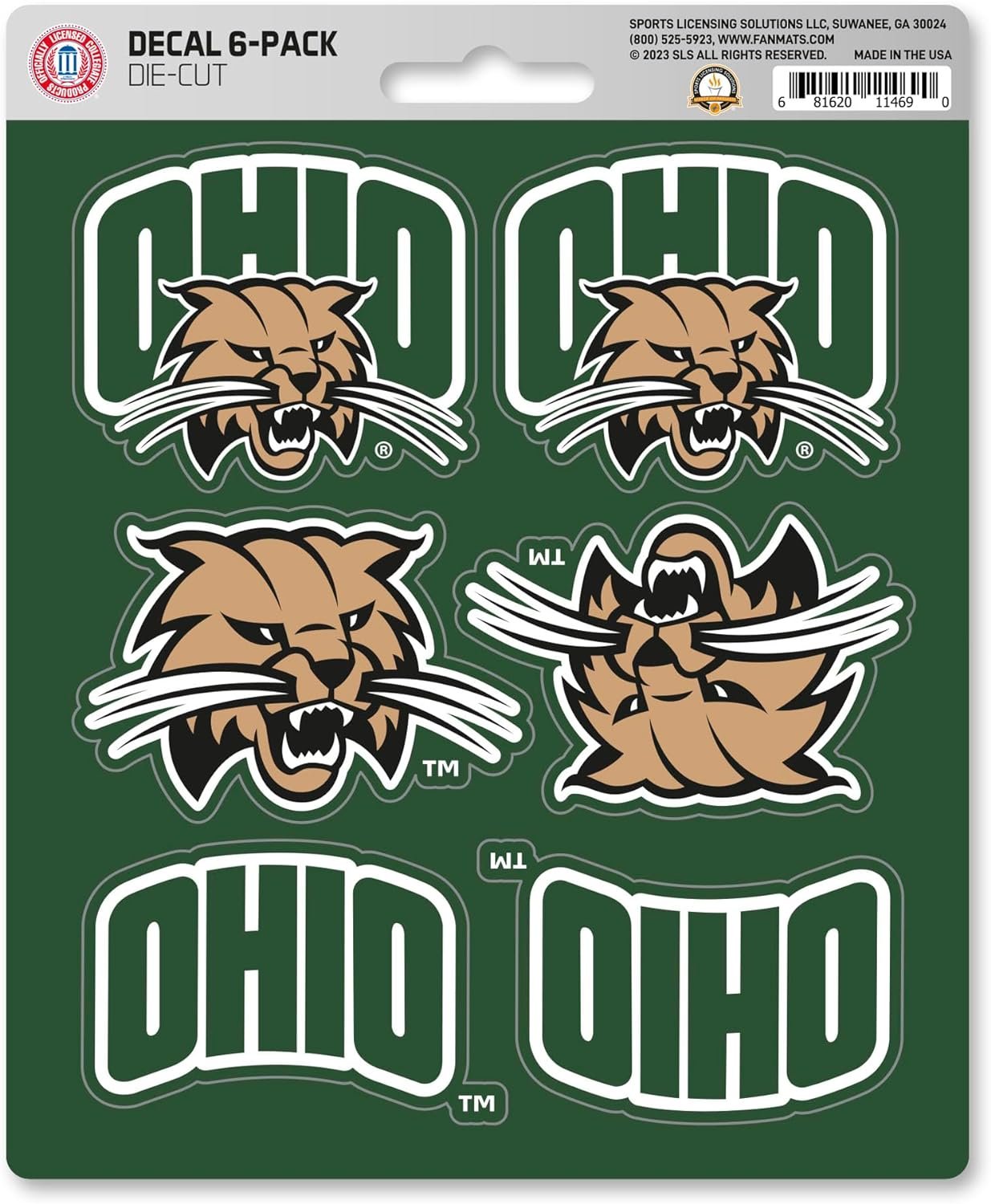 Ohio University Bobcats 6-Piece Decal Sticker Set, 5x6 Inch Sheet, Gift for football fans for any hard surfaces around home, automotive, personal items
